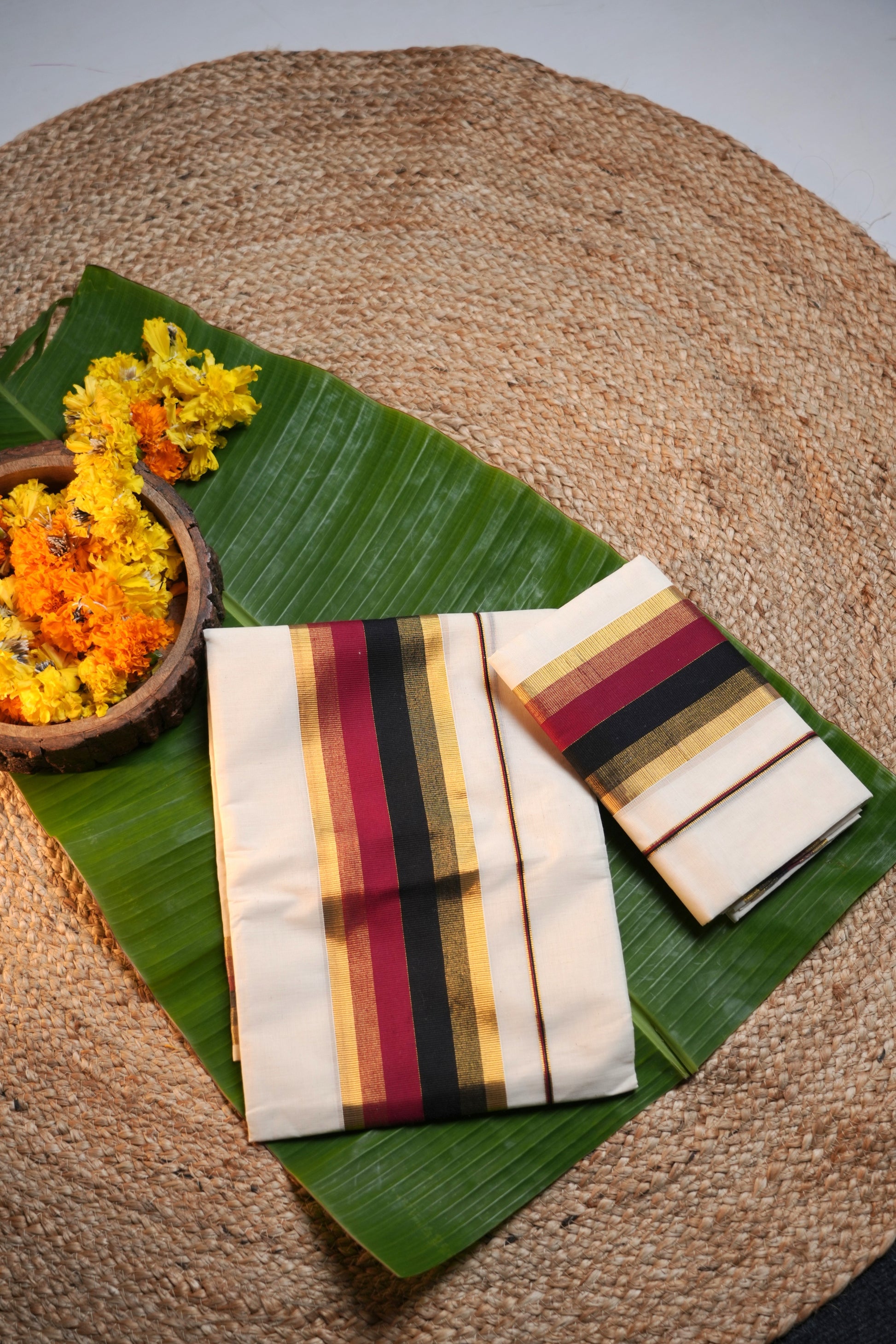 Kerala traditional set mundu-Double colour