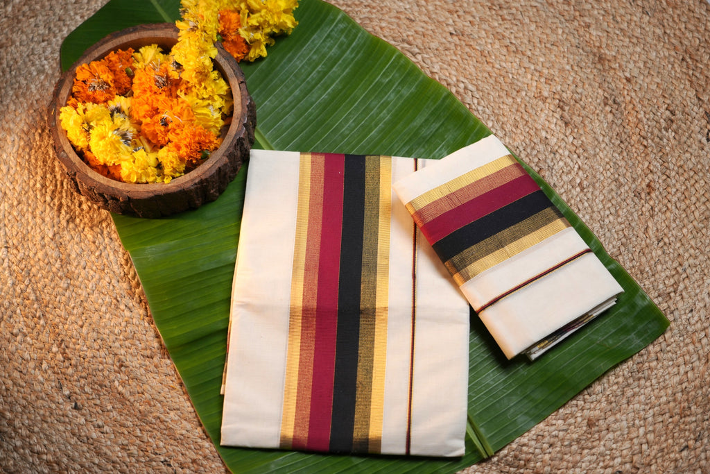 Kerala traditional set mundu-Double colour