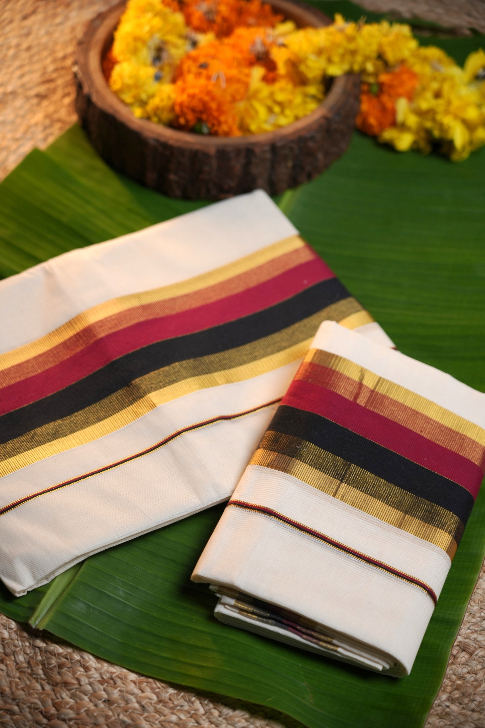 Kerala traditional set mundu-Double colour