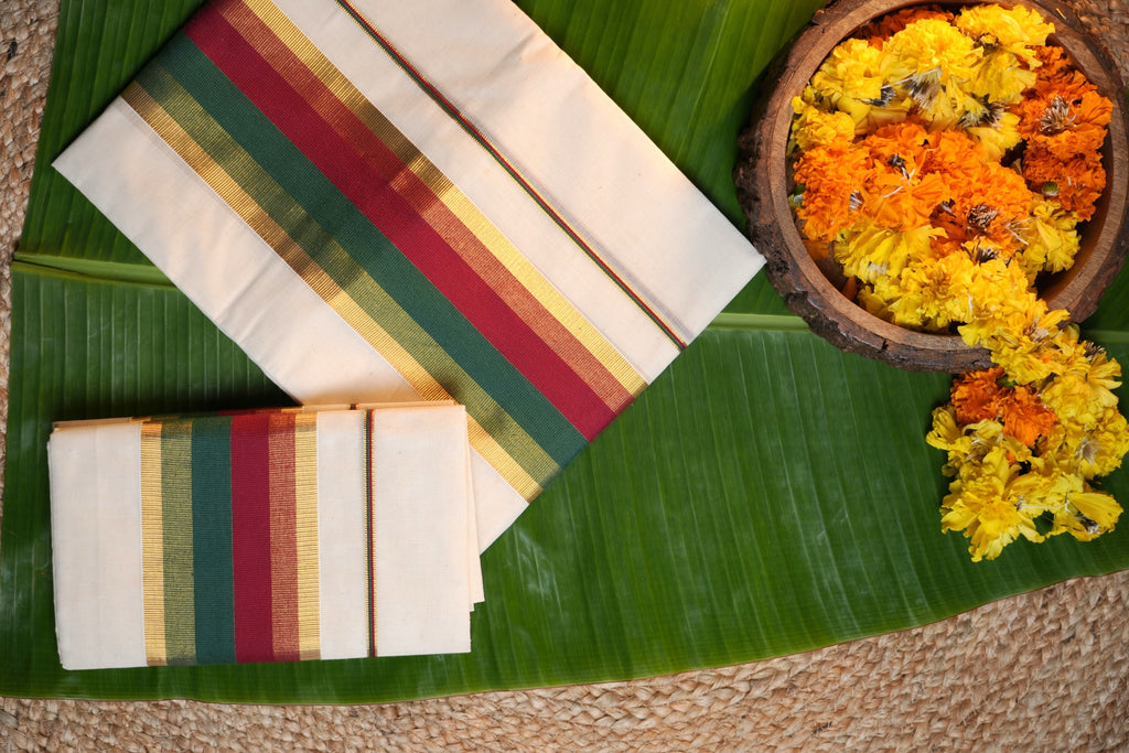 Kerala Traditional Set Mundu -Double colour