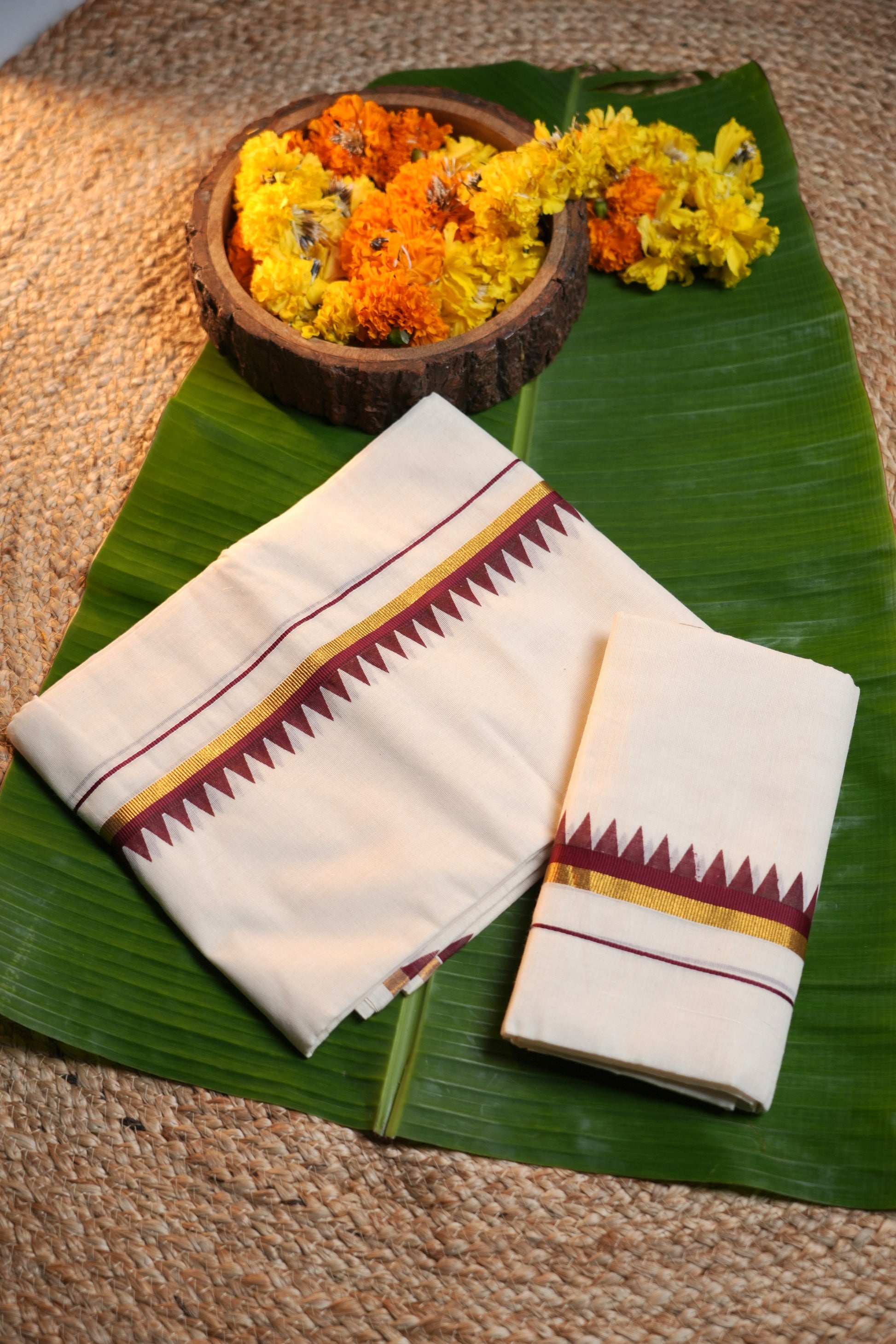 Kerala Traditional Set Mundu - temple design