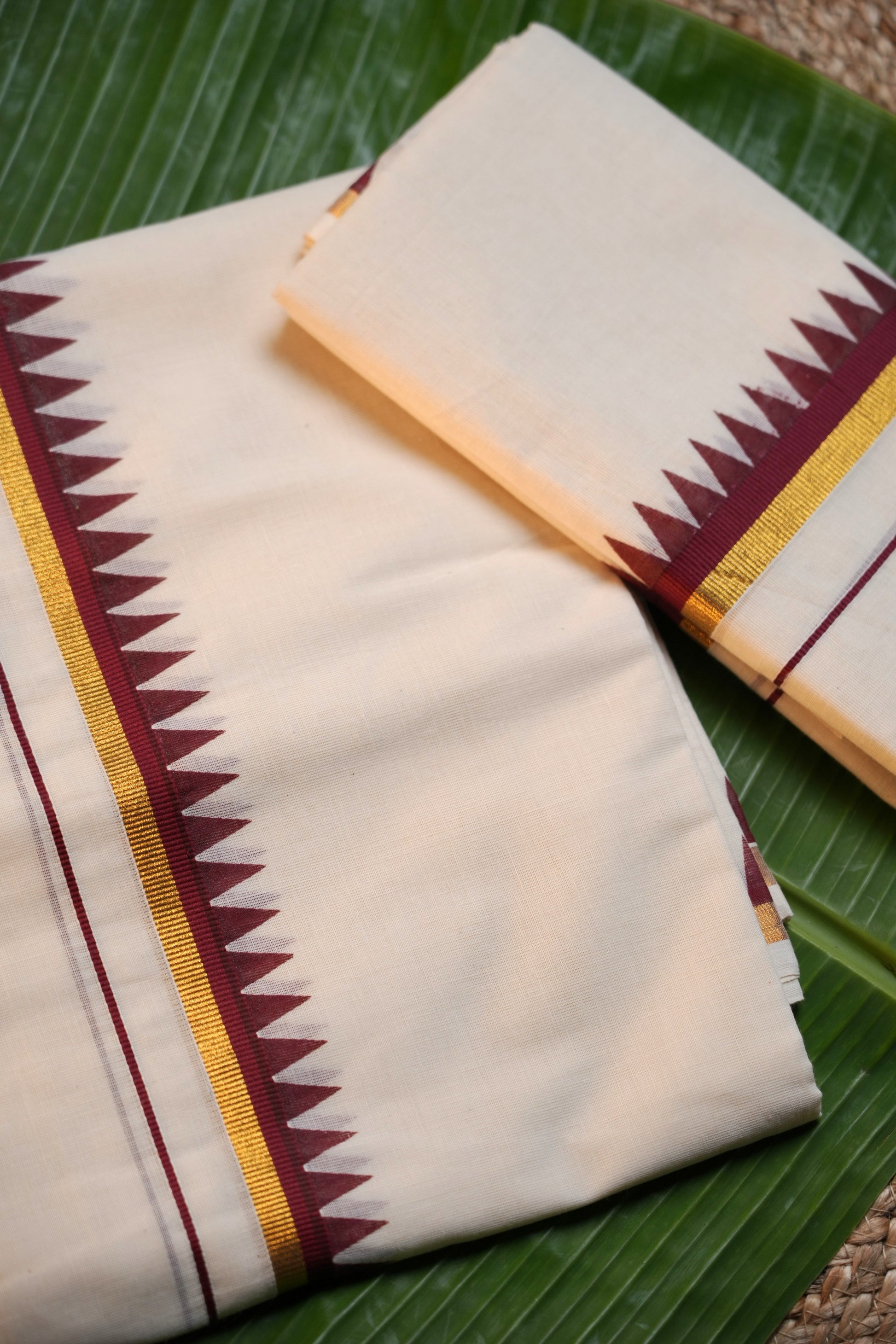 Kerala Traditional Set Mundu - temple design