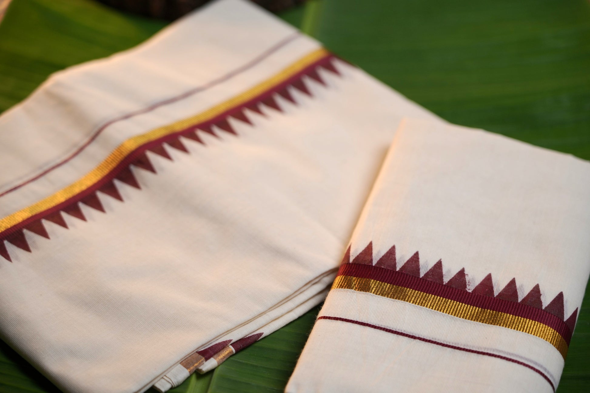 Kerala Traditional Set Mundu - temple design