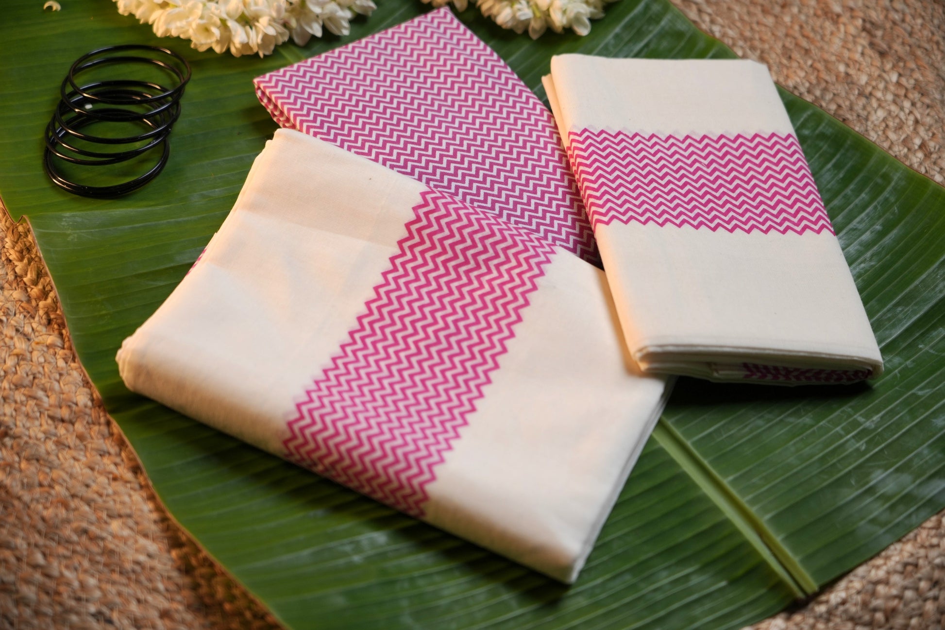 Kerala Traditional Set Mundu with Ajrakh Print & Blouse