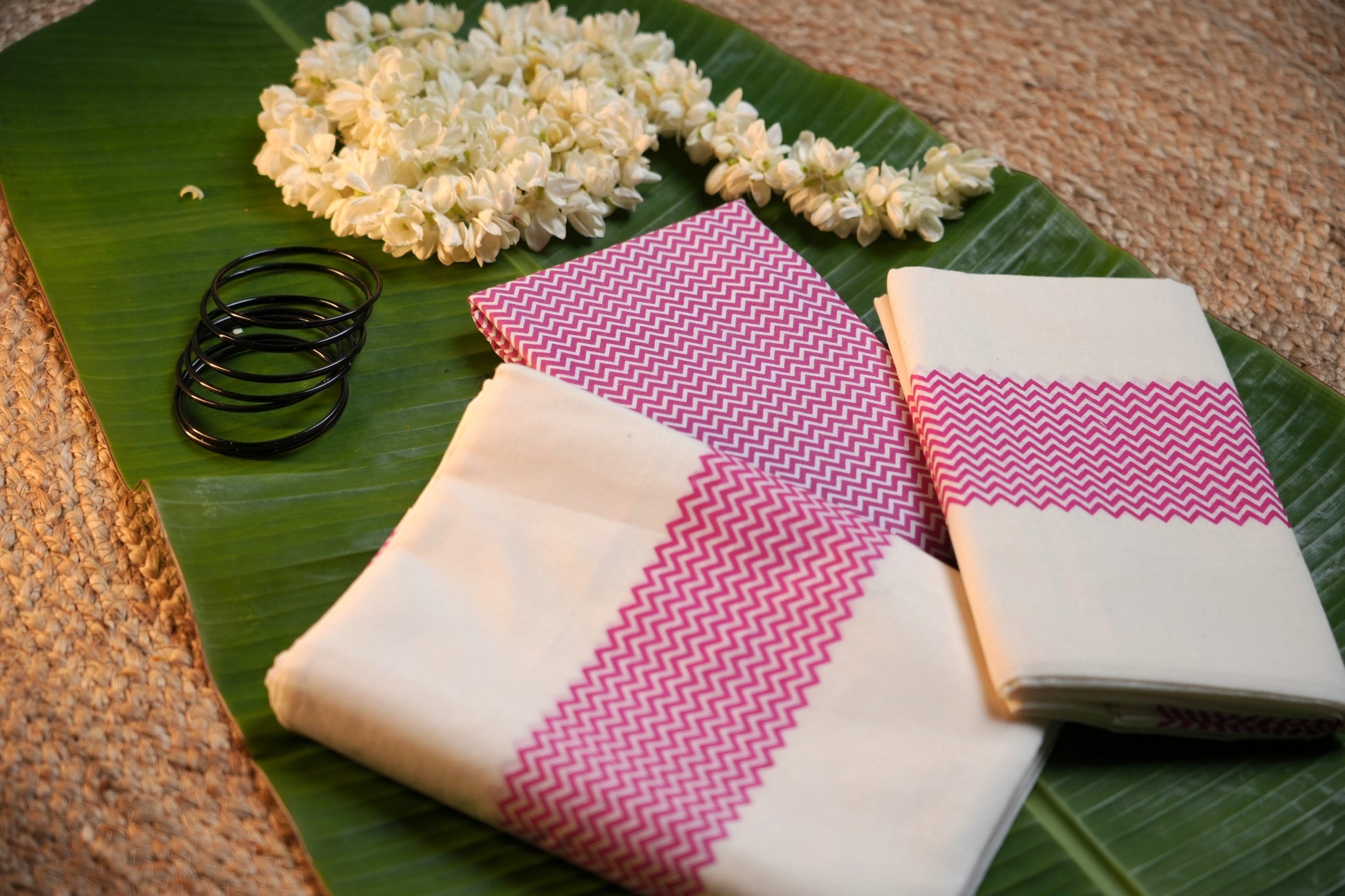 Kerala Traditional Set Mundu with Ajrakh Print & Blouse