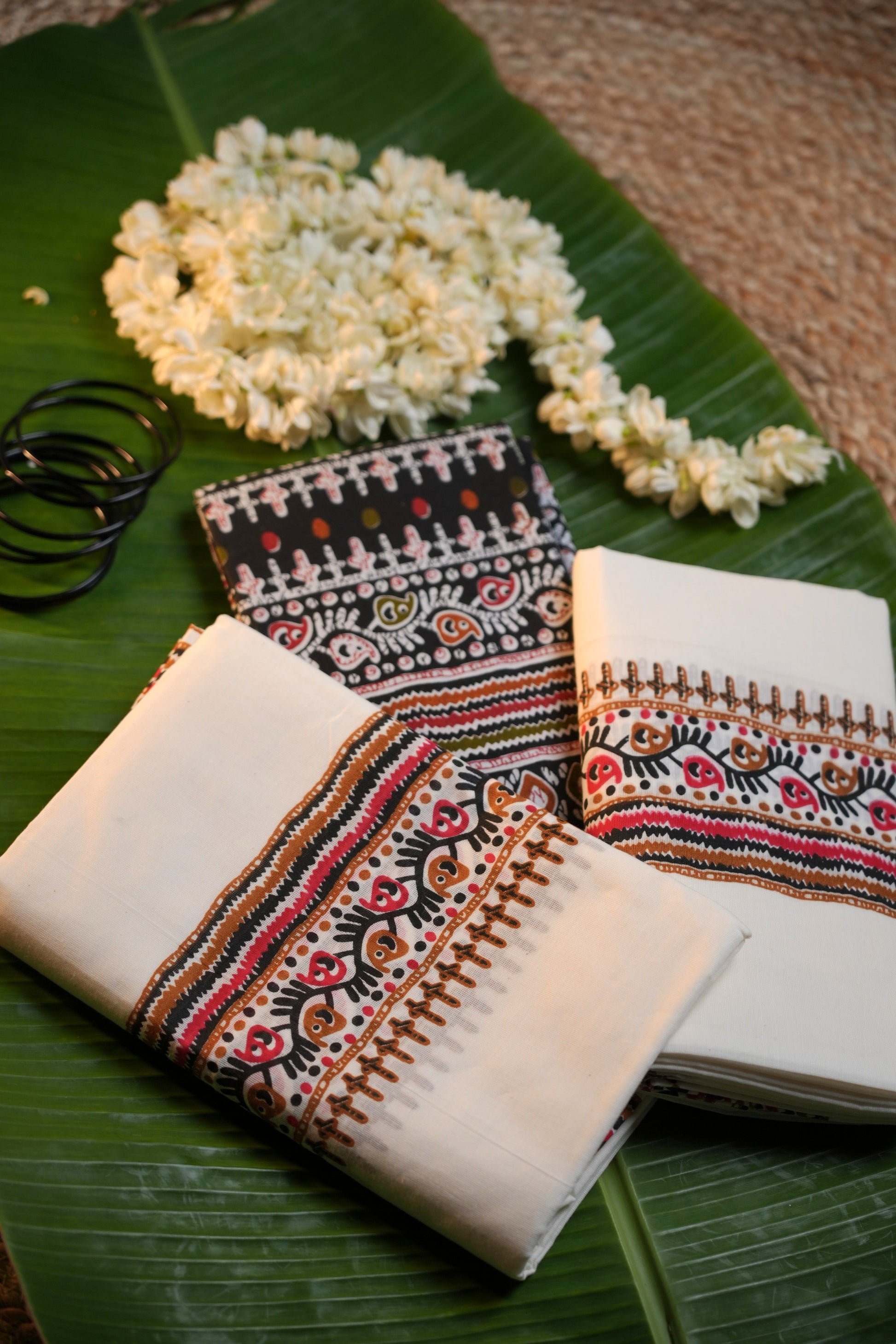 Kerala Traditional Set Mundu with Ajrakh Print & Blouse