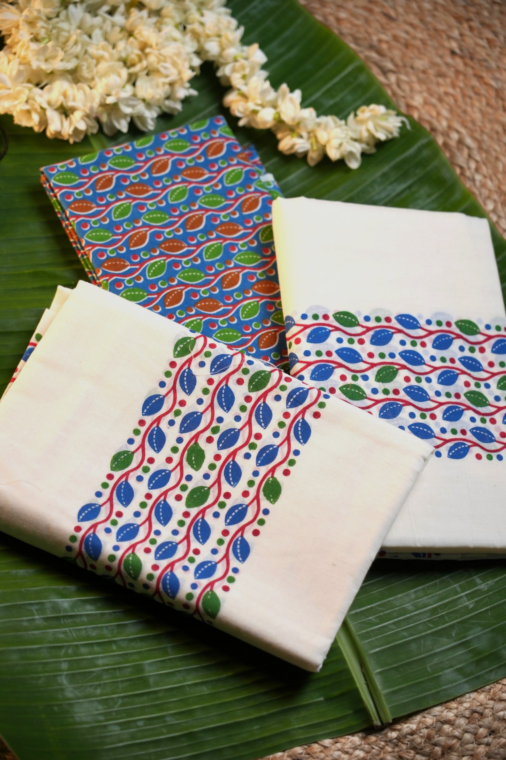 Kerala Traditional Set Mundu with Ajrakh Print & Blouse