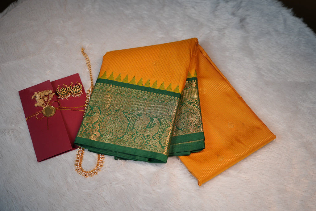 Premium Kanchipuram Soft Silk -Mango yellow.