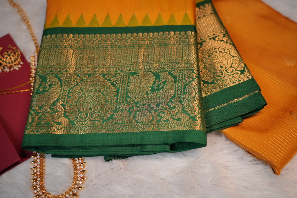 Premium Kanchipuram Soft Silk -Mango yellow.