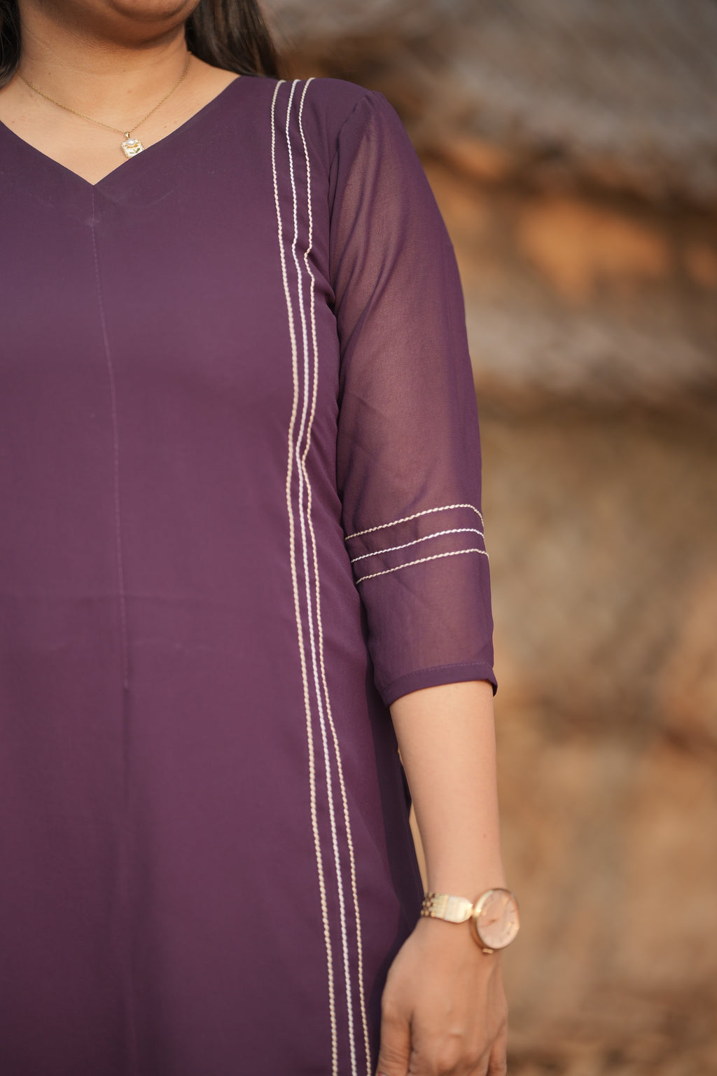 Plum Solid Kurta Three piece Set