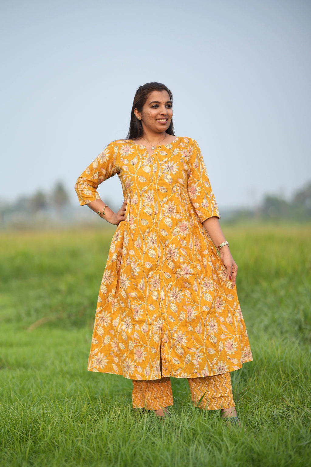 Mustard Yellow Floral Cord Set