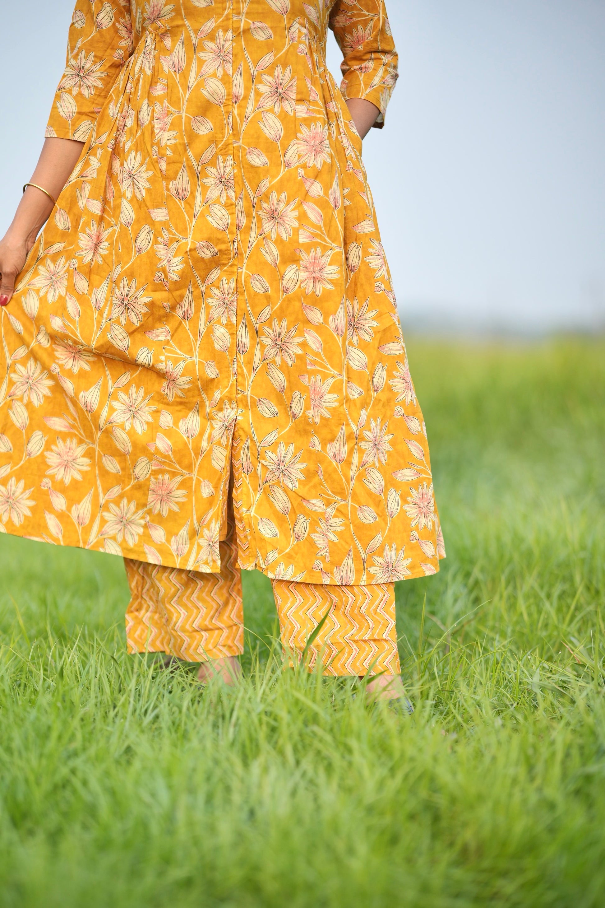 Mustard Yellow Floral Cord Set