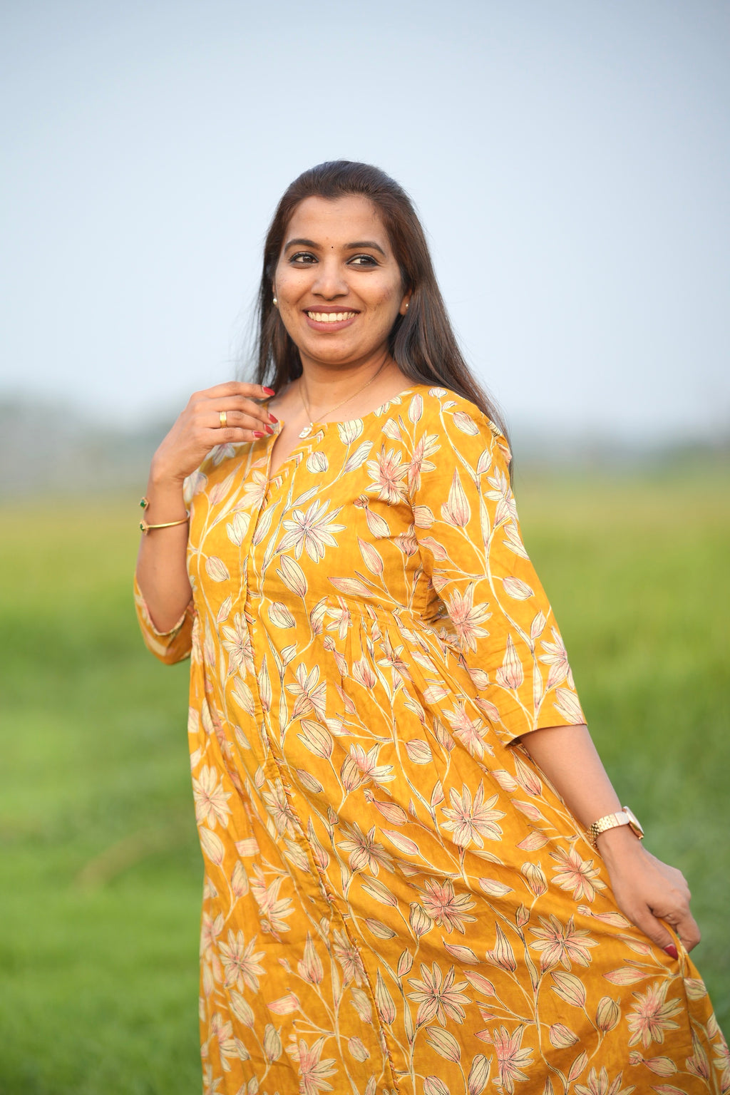 Mustard Yellow Floral Cord Set