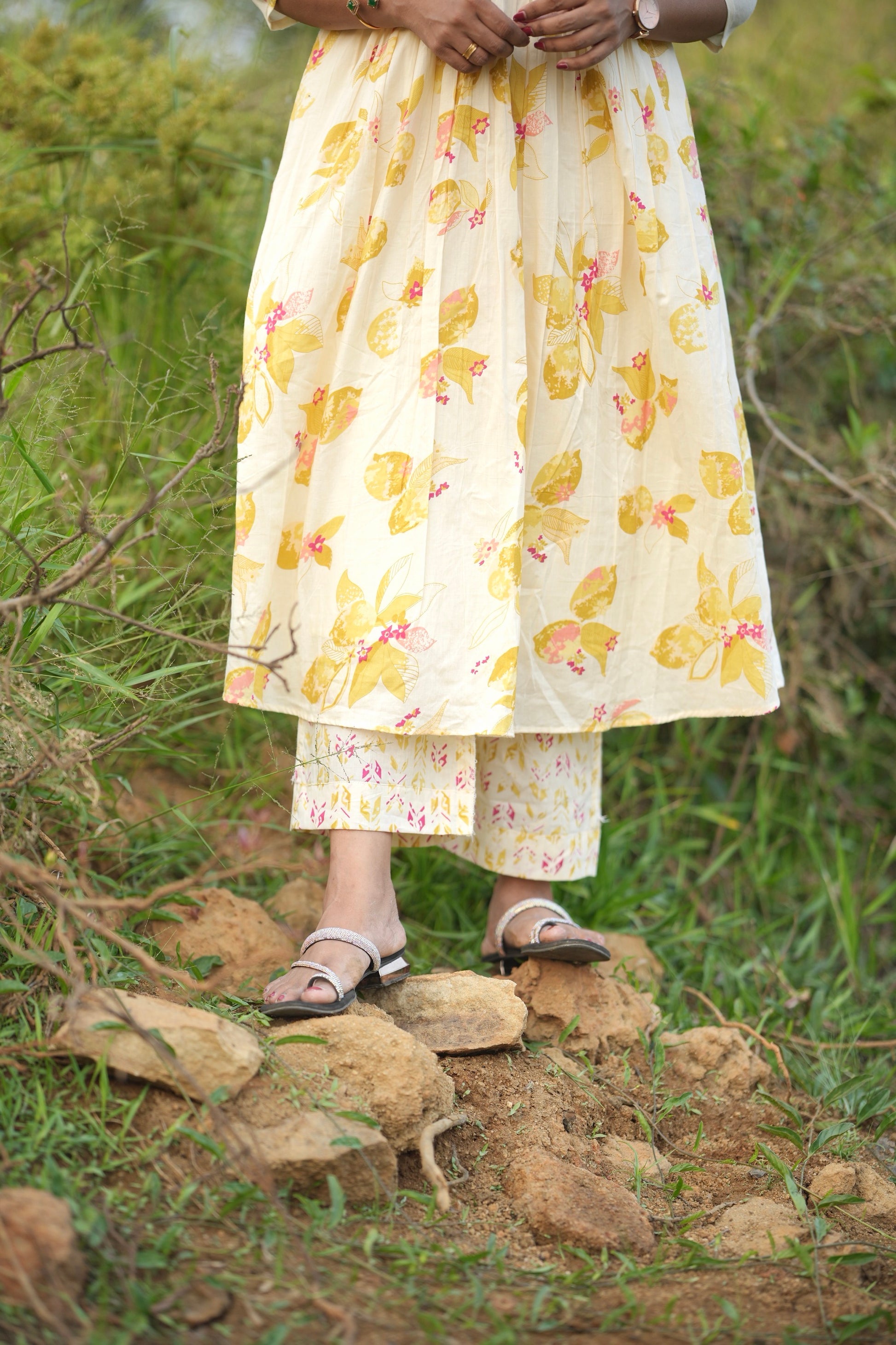 Soft Yellow Floral Cord Set