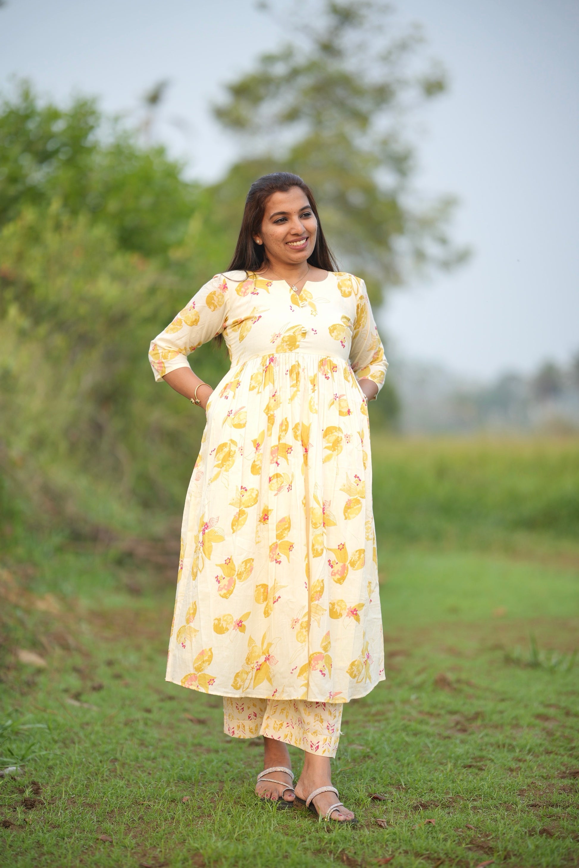 Soft Yellow Floral Cord Set