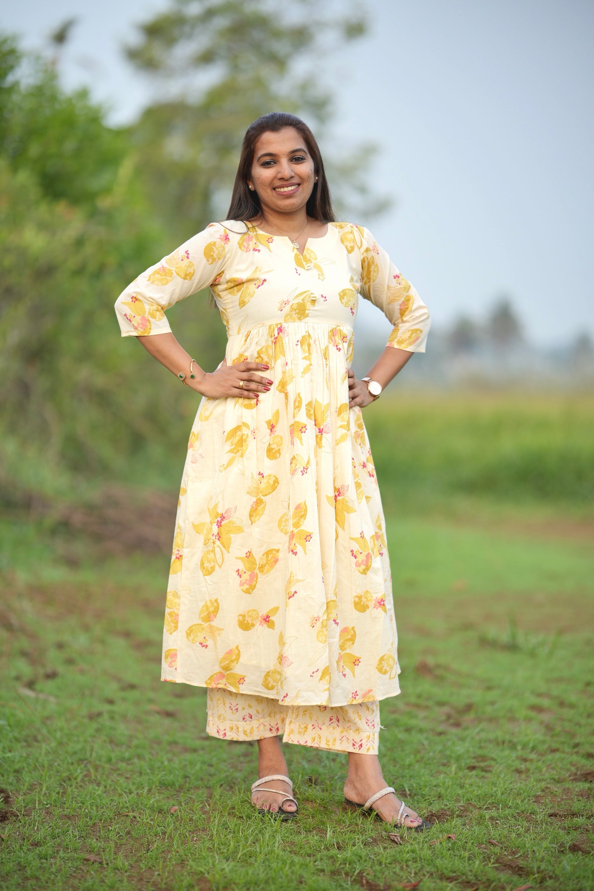 Soft Yellow Floral Cord Set