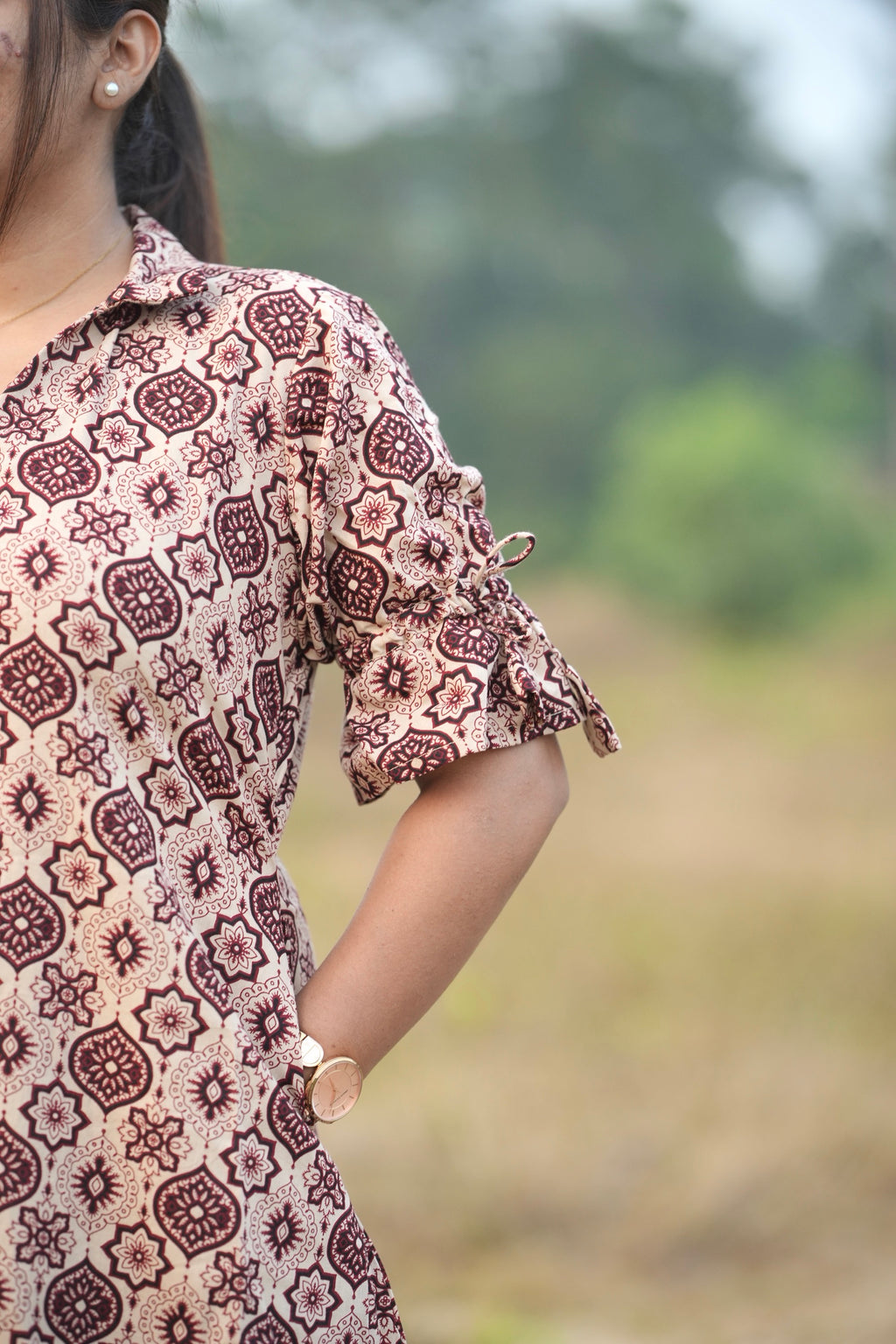 Brown Ajrakh Print Straight Top