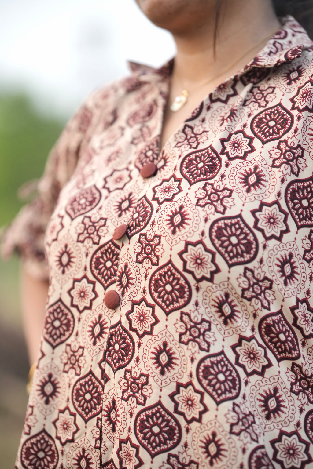 Brown Ajrakh Print Straight Top