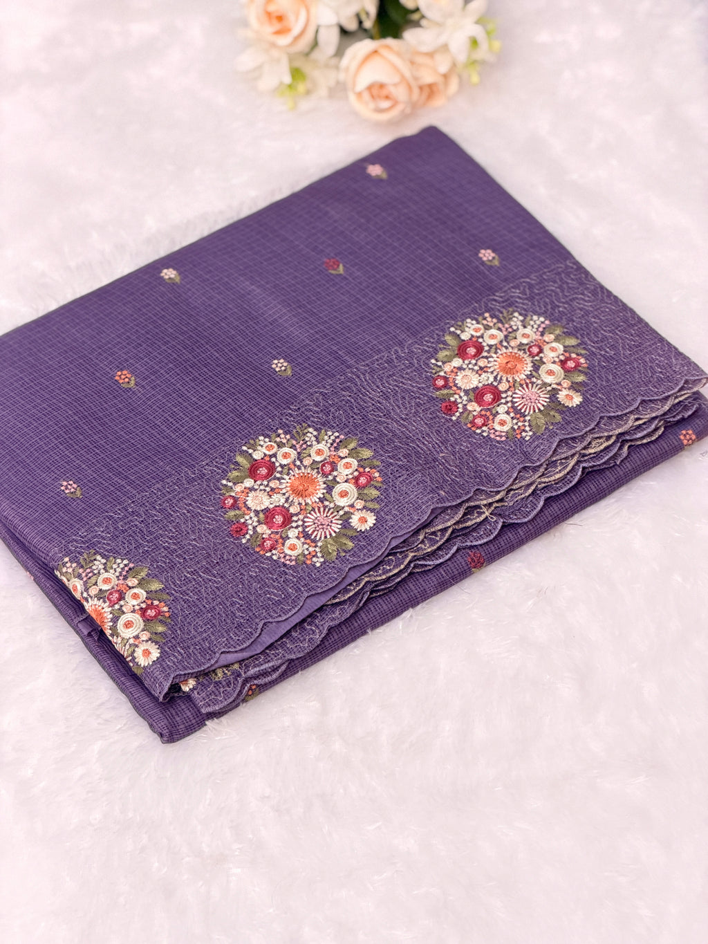 Floral Embroidered Net cotta Saree