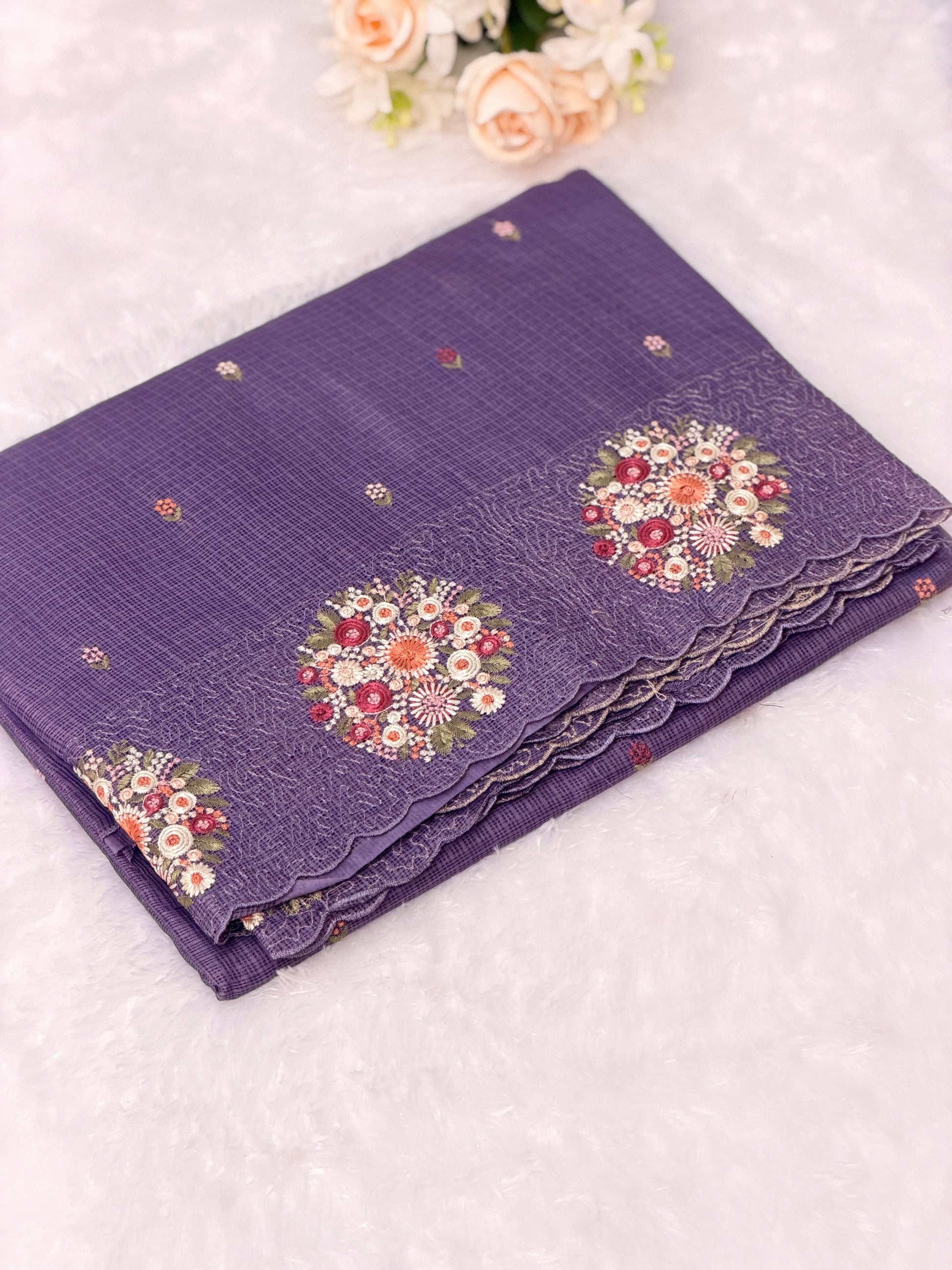 Floral Embroidered Net cotta Saree