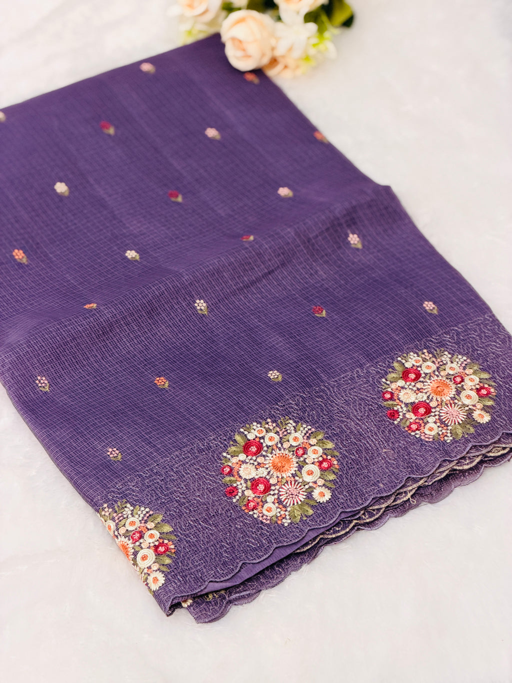 Floral Embroidered Net cotta Saree