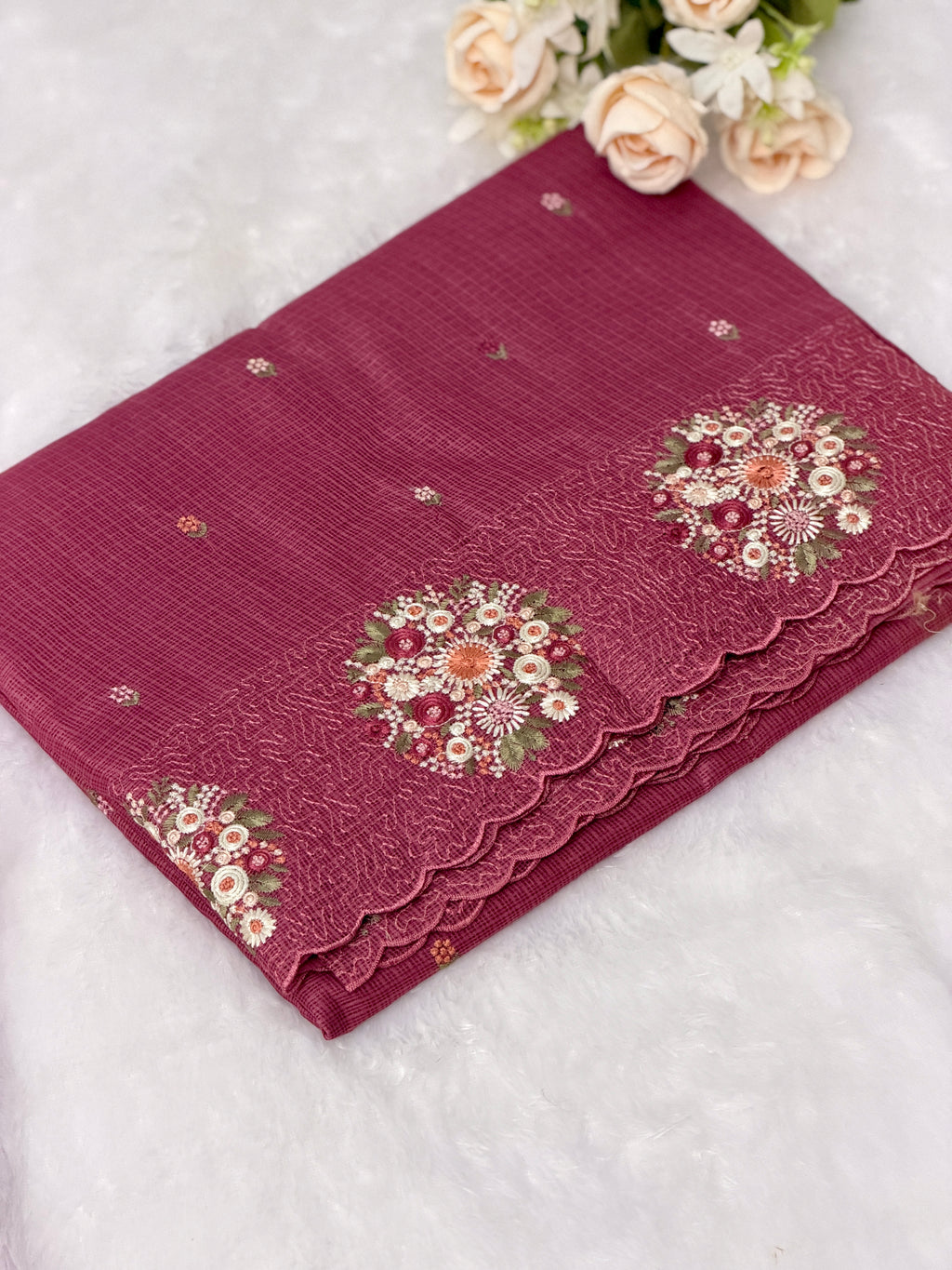 Floral Embroidered Net cotta Saree