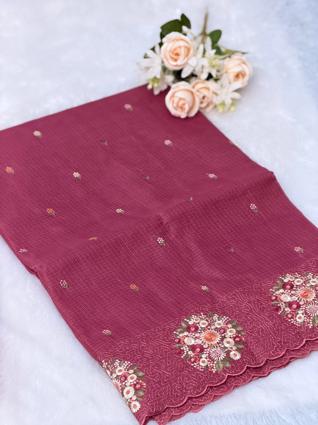 Floral Embroidered Net cotta Saree