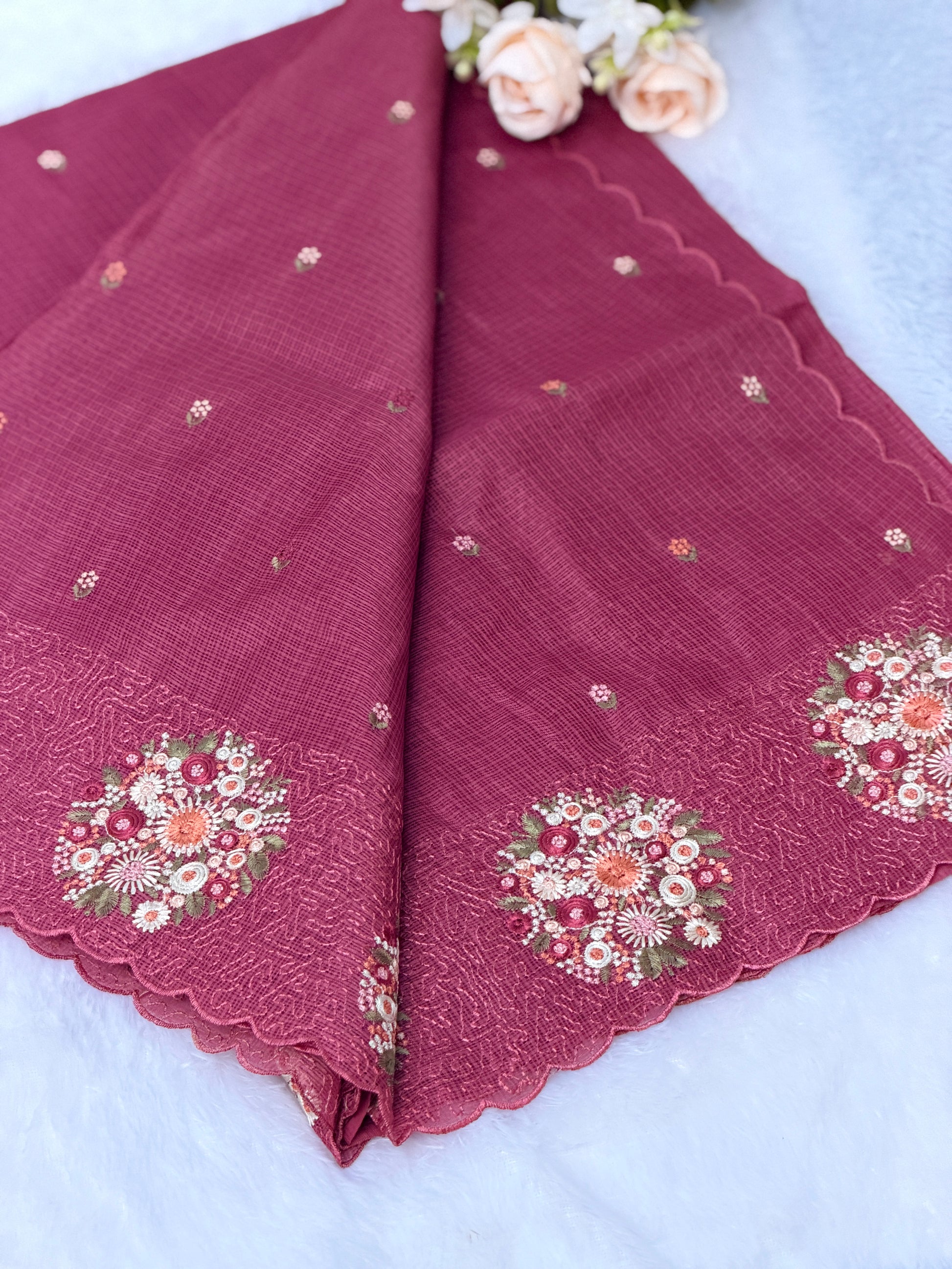 Floral Embroidered Net cotta Saree
