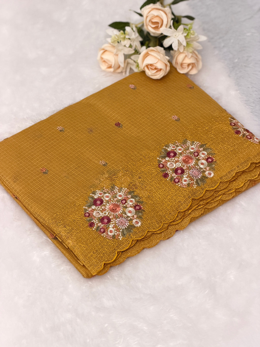 Floral Embroidered Net cotta Saree
