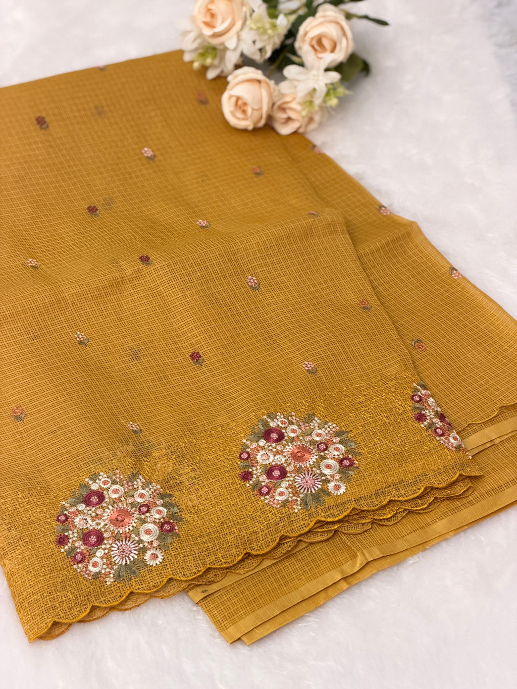 Floral Embroidered Net cotta Saree