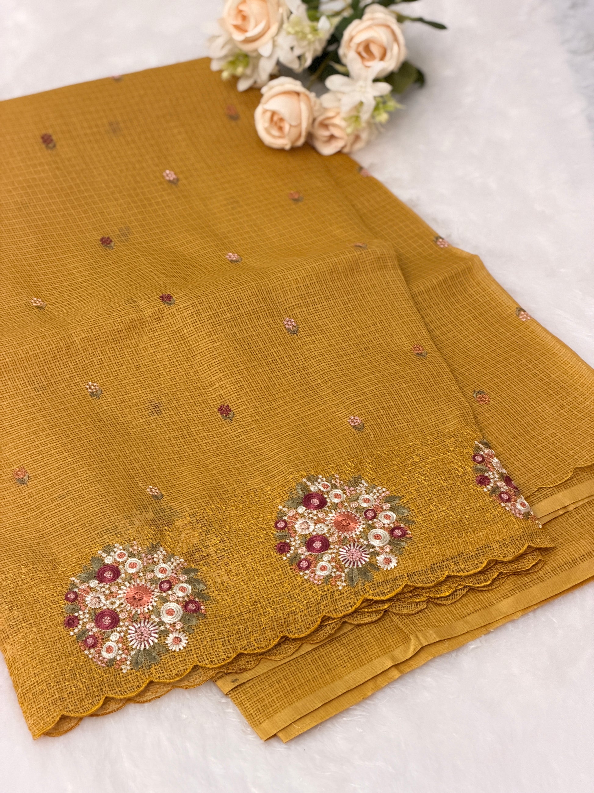 Floral Embroidered Net cotta Saree