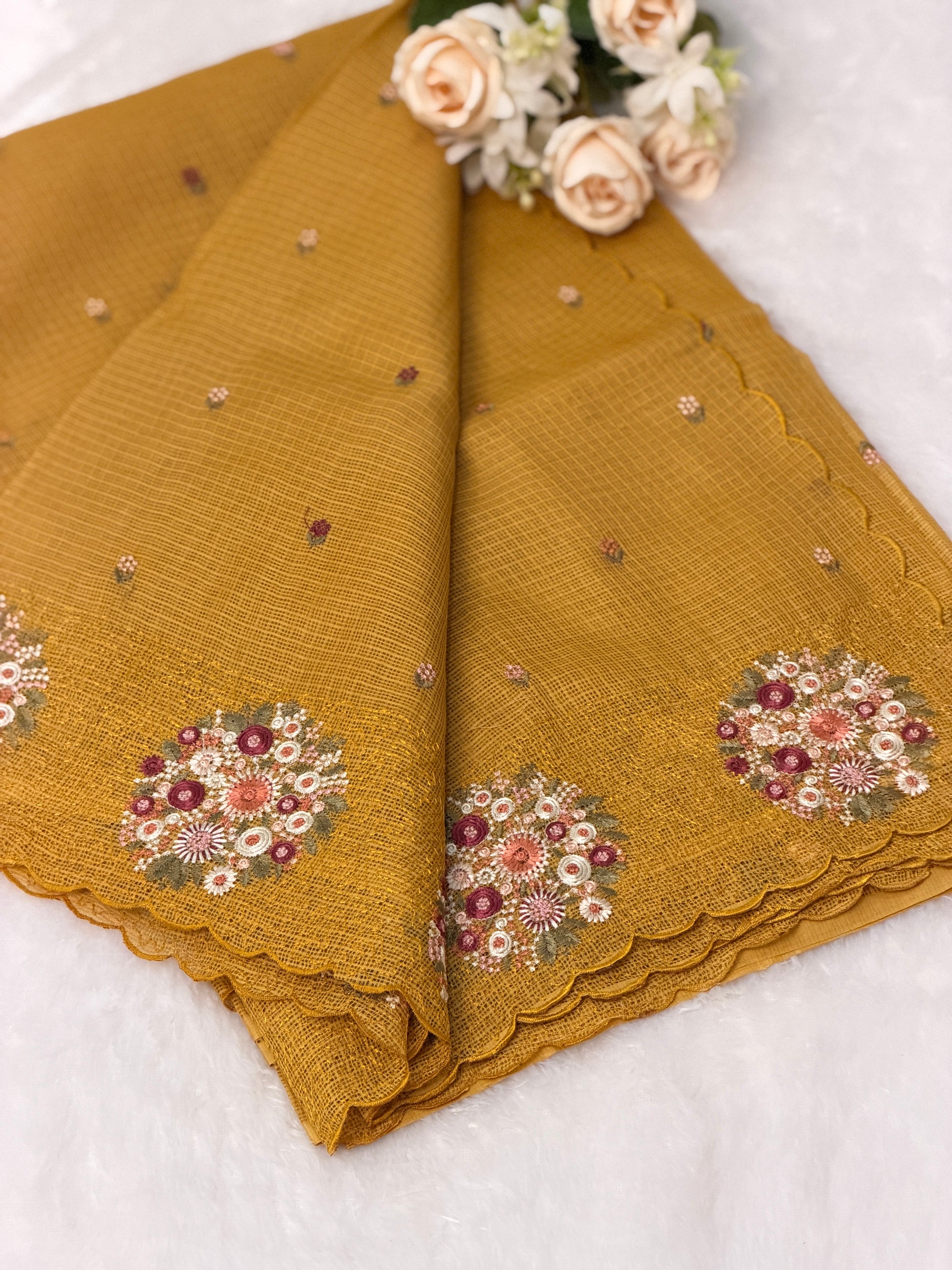 Floral Embroidered Net cotta Saree