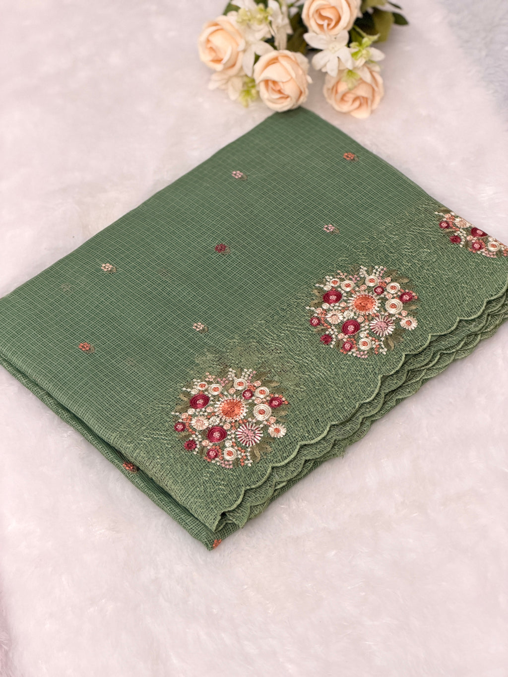 Floral Embroidered Net cotta Saree
