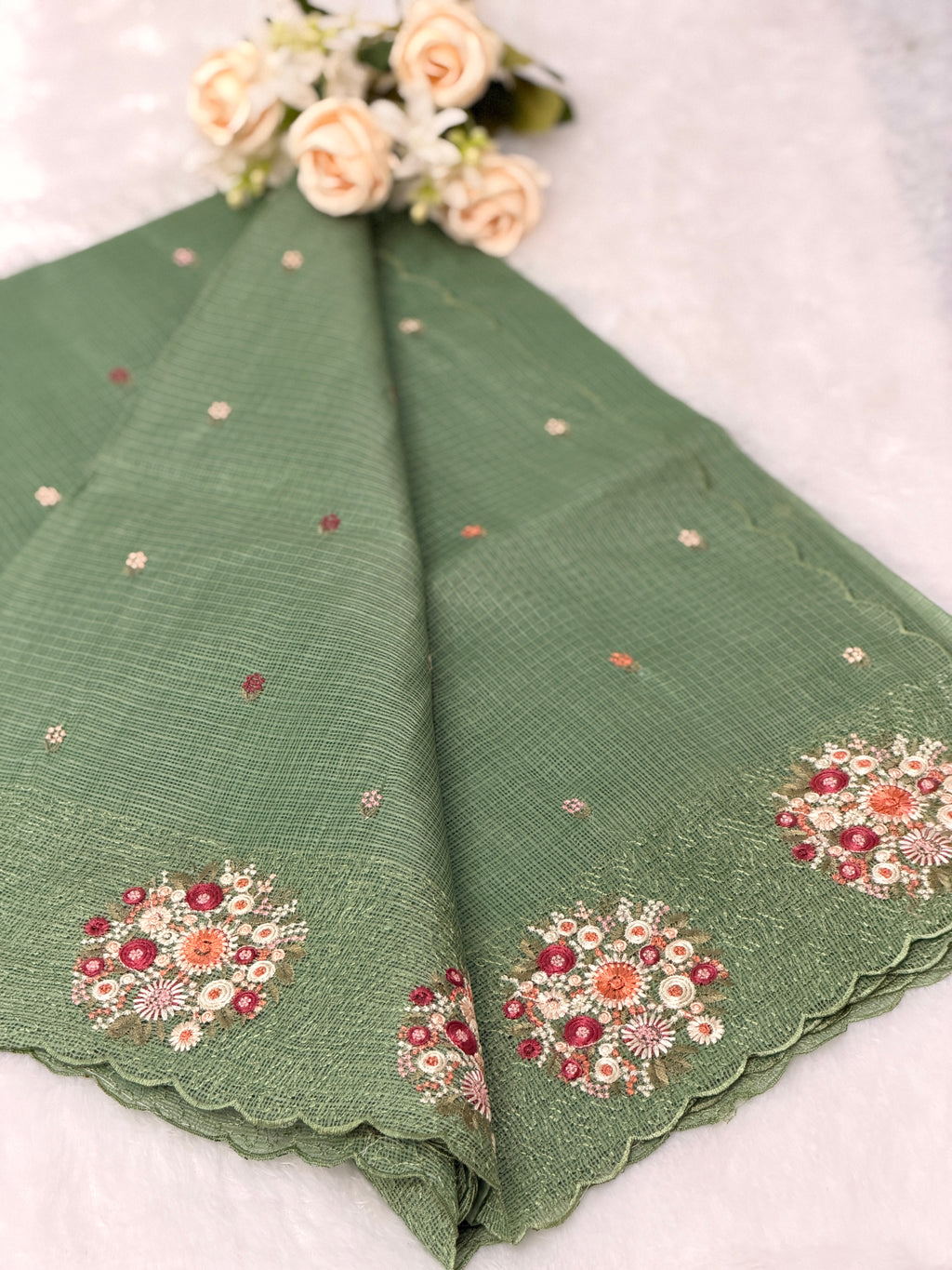 Floral Embroidered Net cotta Saree