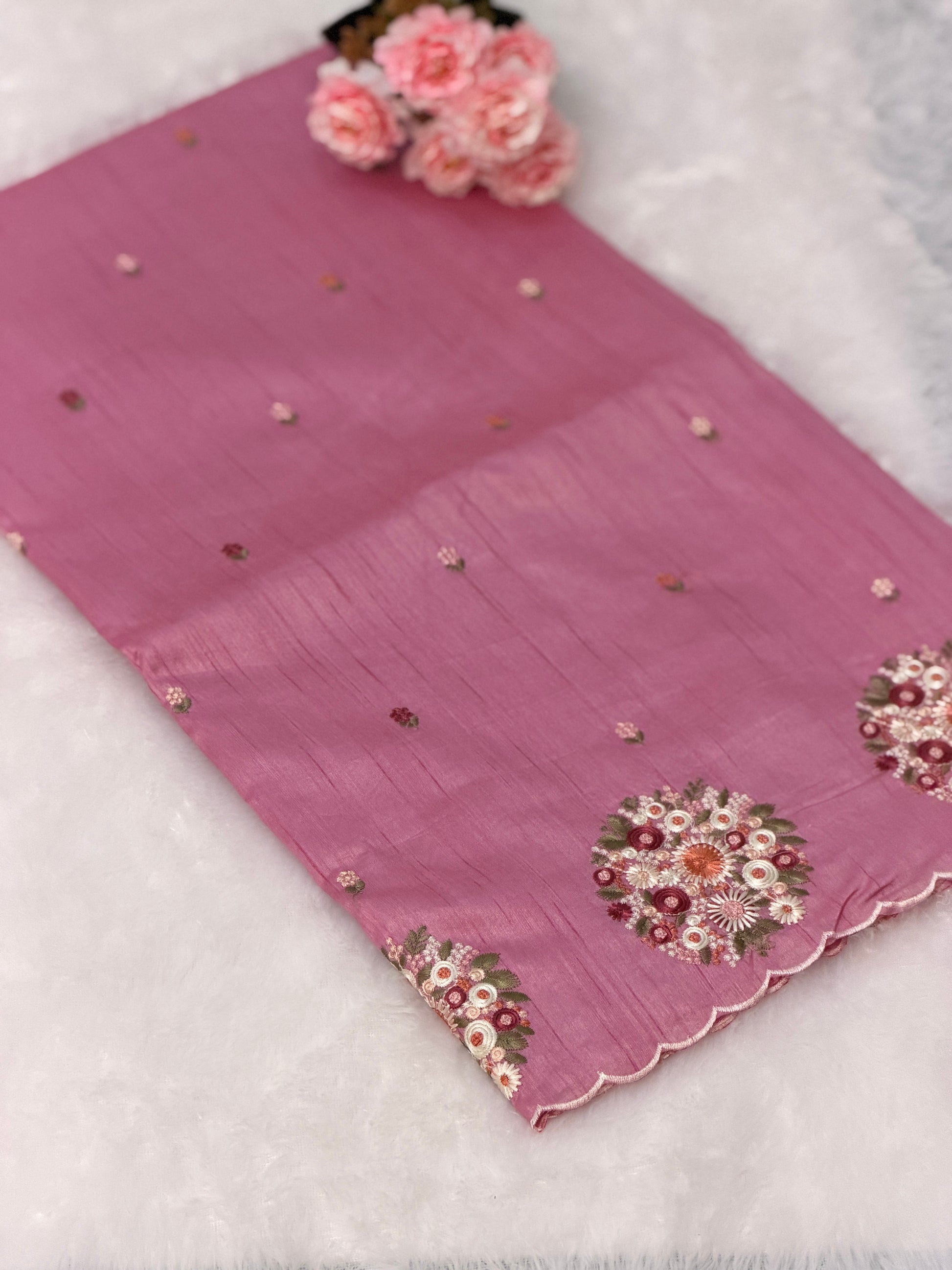 Silk Cotton With Flower Embroidery