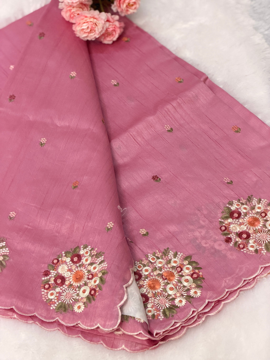 Silk Cotton With Flower Embroidery
