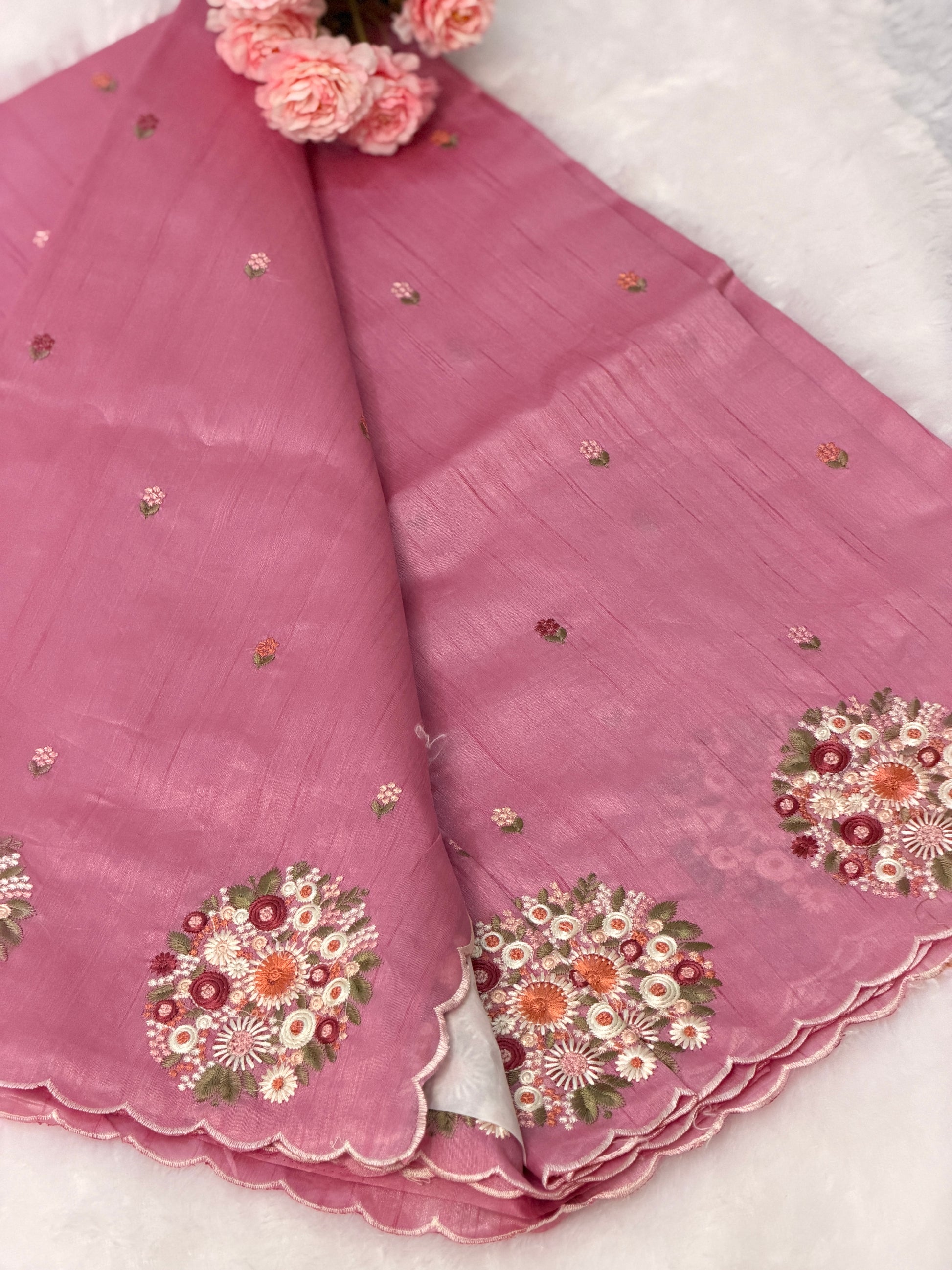 Silk Cotton With Flower Embroidery