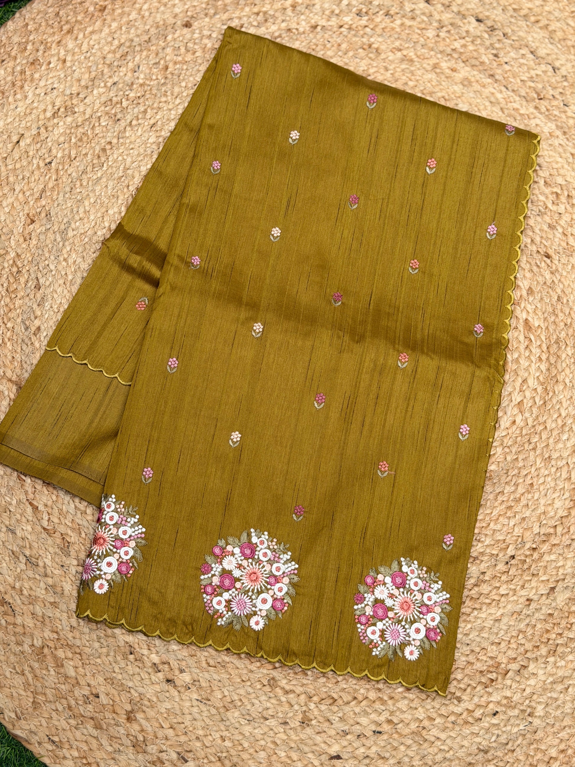Silk Cotton with Flower Embroidery