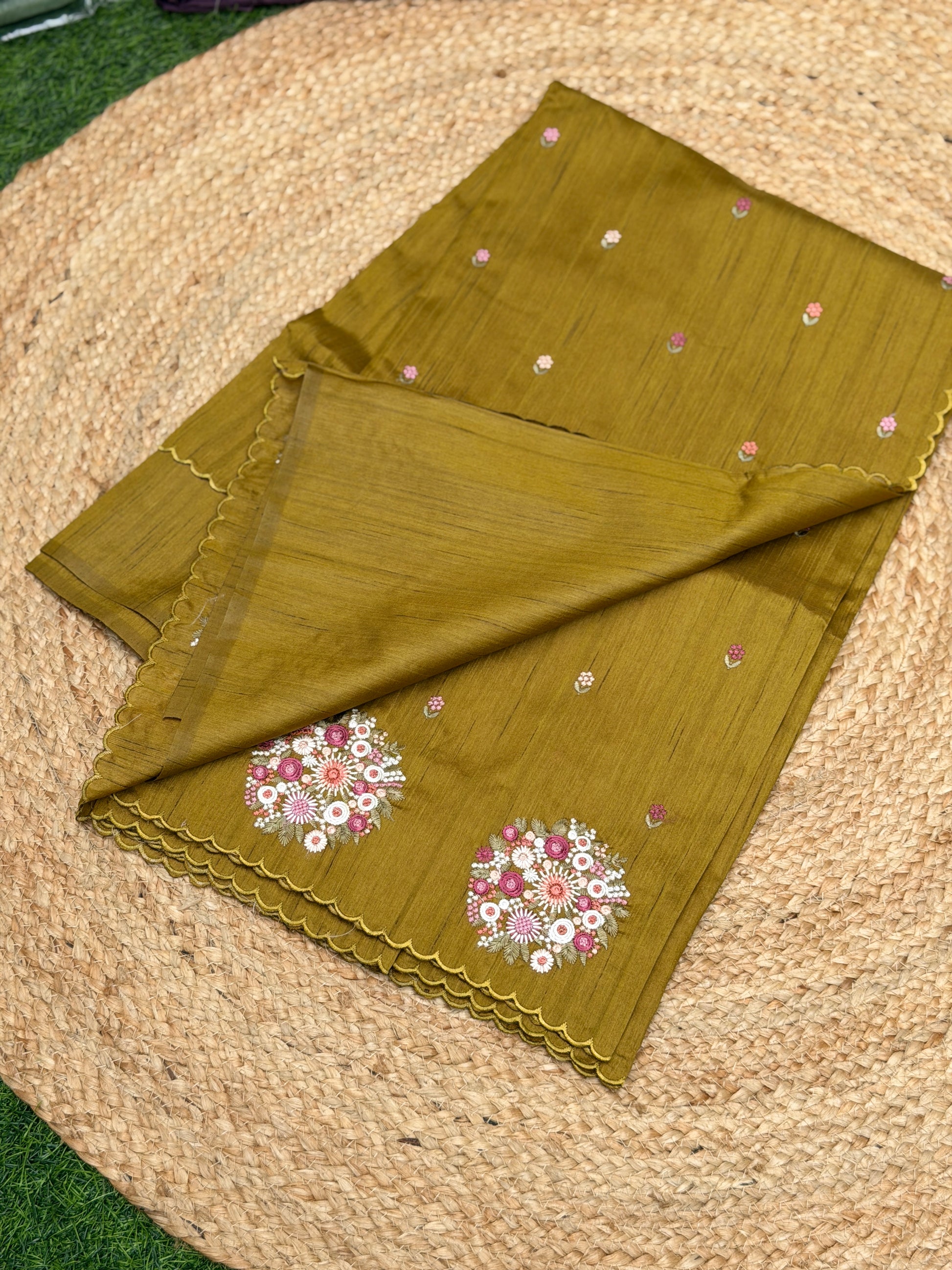 Silk Cotton with Flower Embroidery
