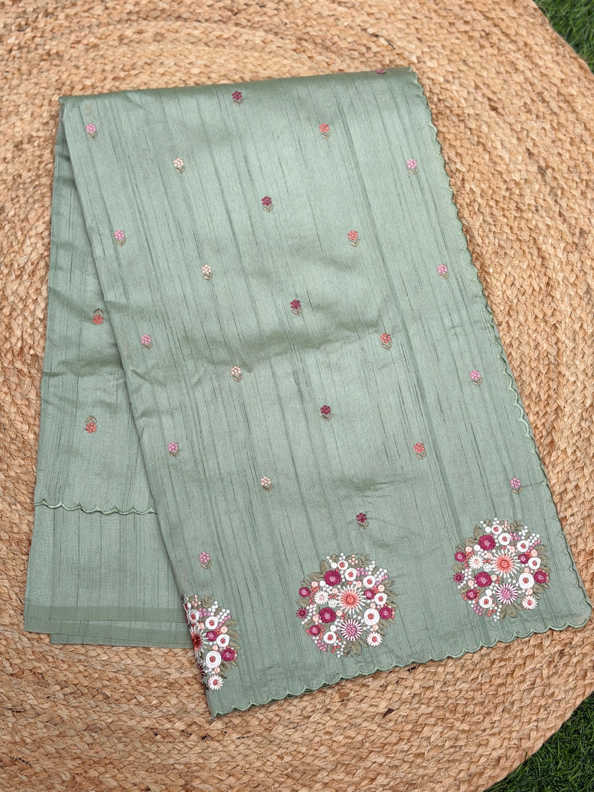 Silk Cotton with Flower Embroidery