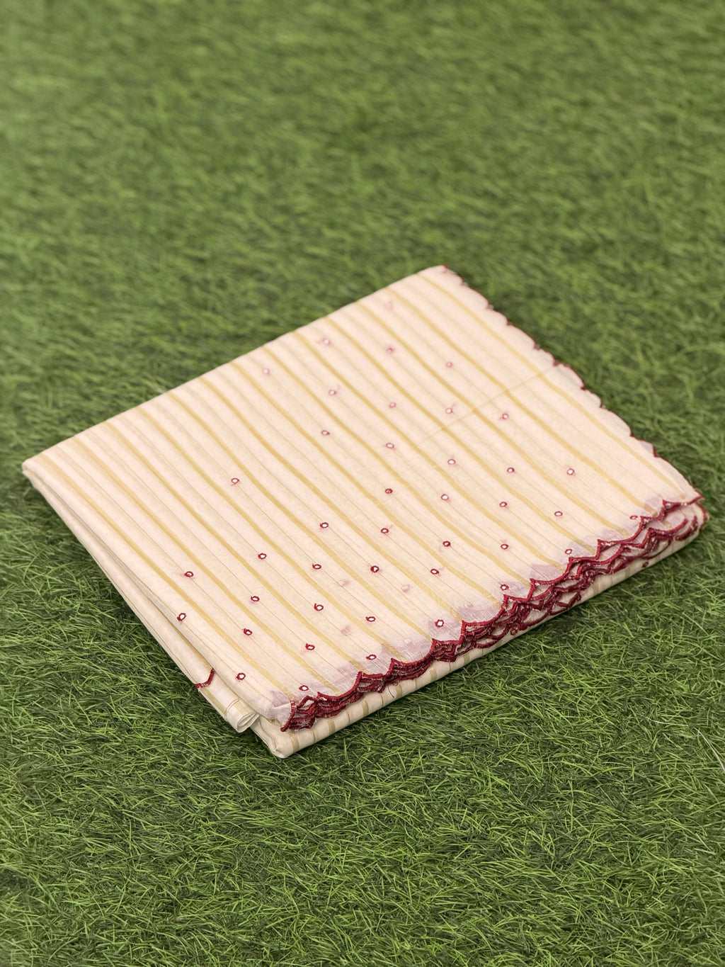 Embroidered Striped Cotton Saree
