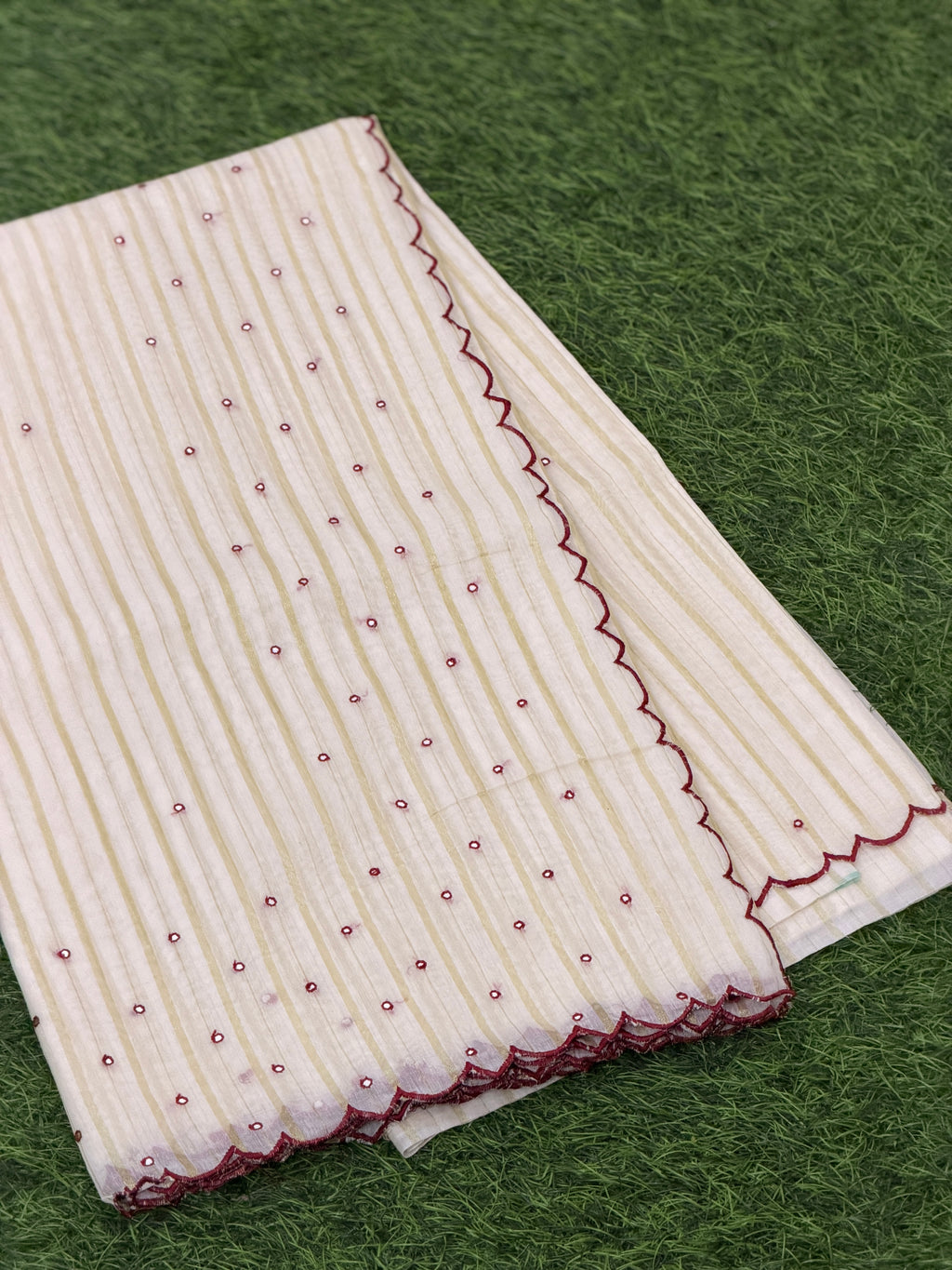 Embroidered Striped Cotton Saree