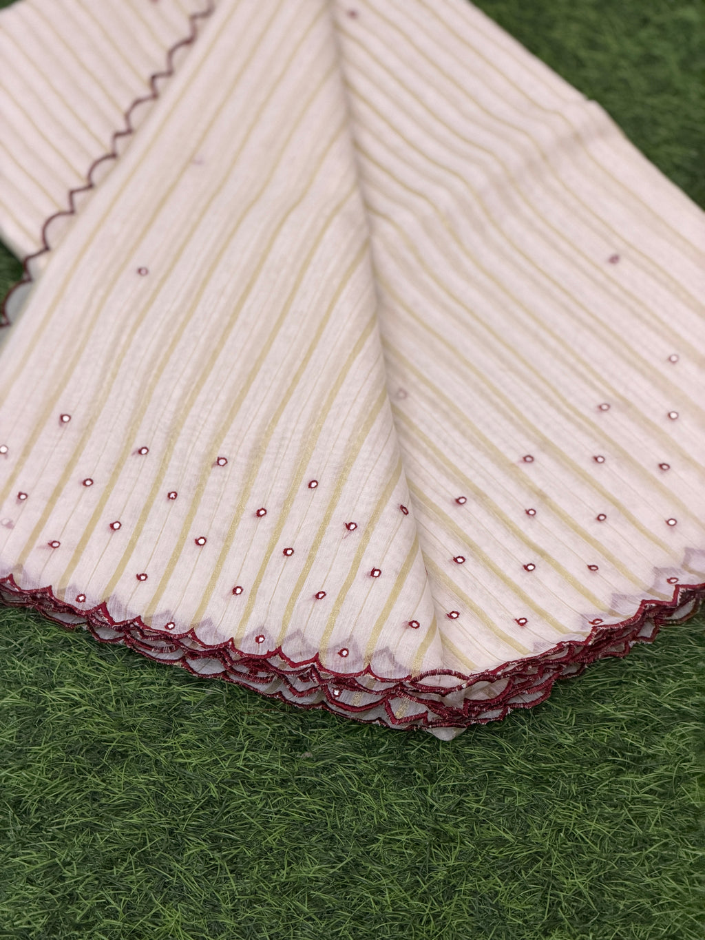 Embroidered Striped Cotton Saree
