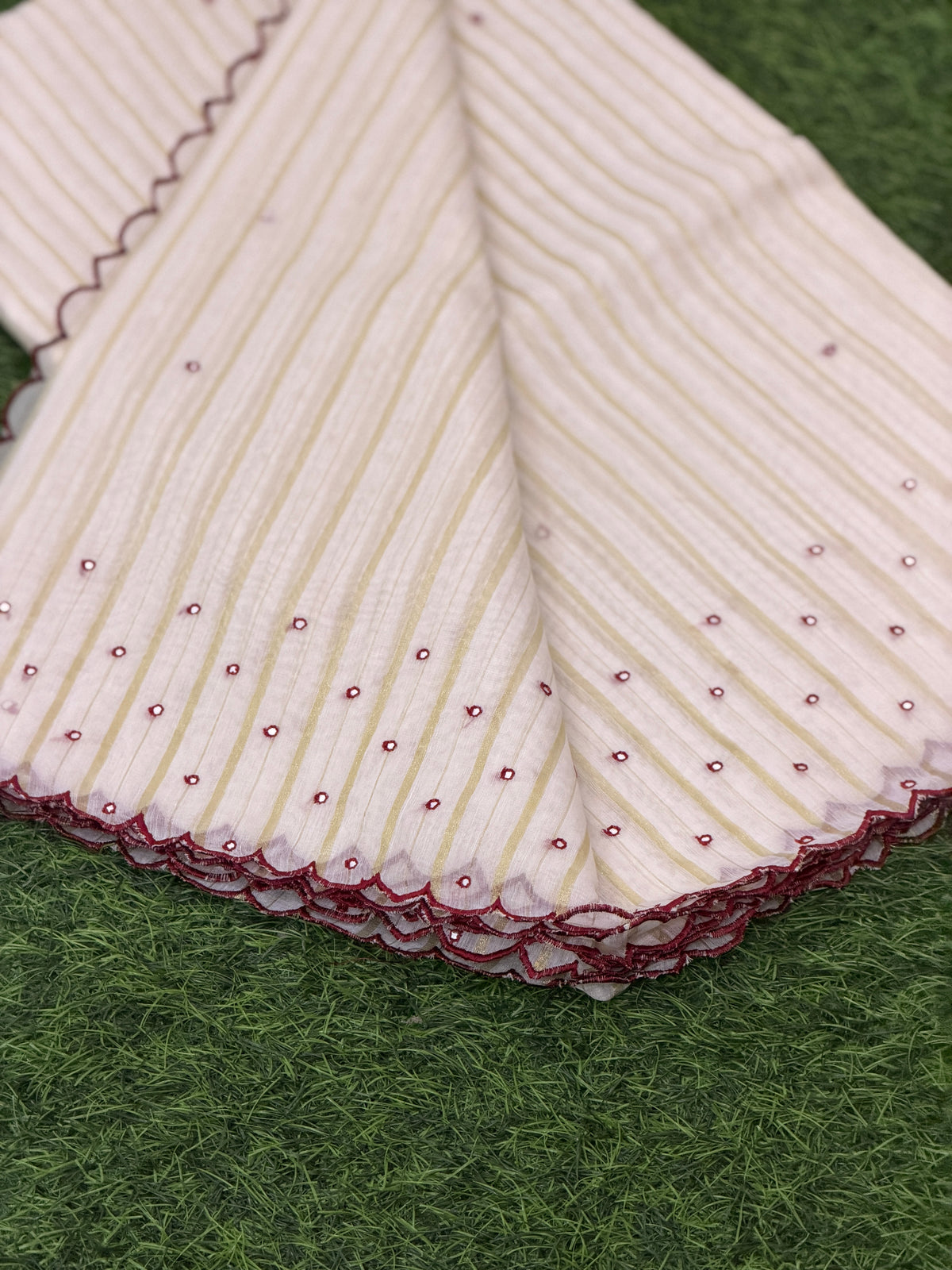 Embroidered Striped Cotton Saree