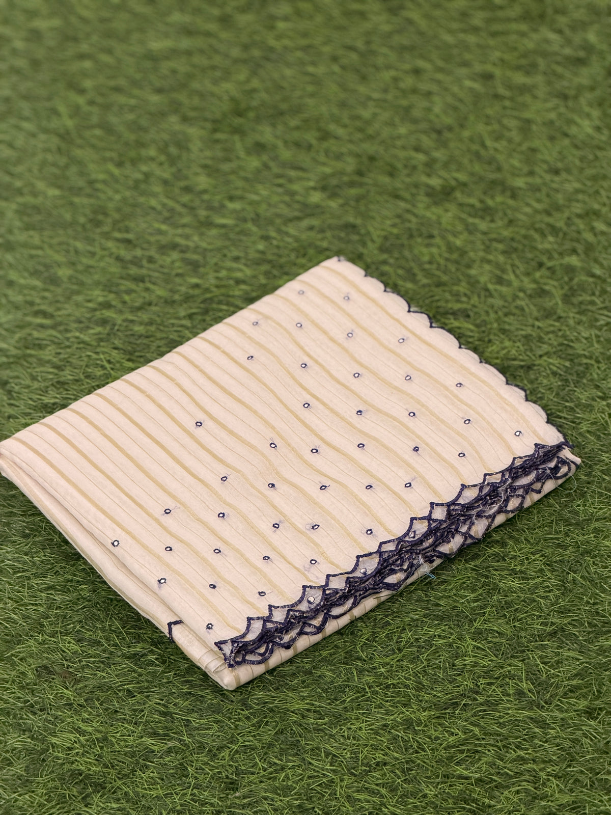 Embroidered Striped Cotton Saree