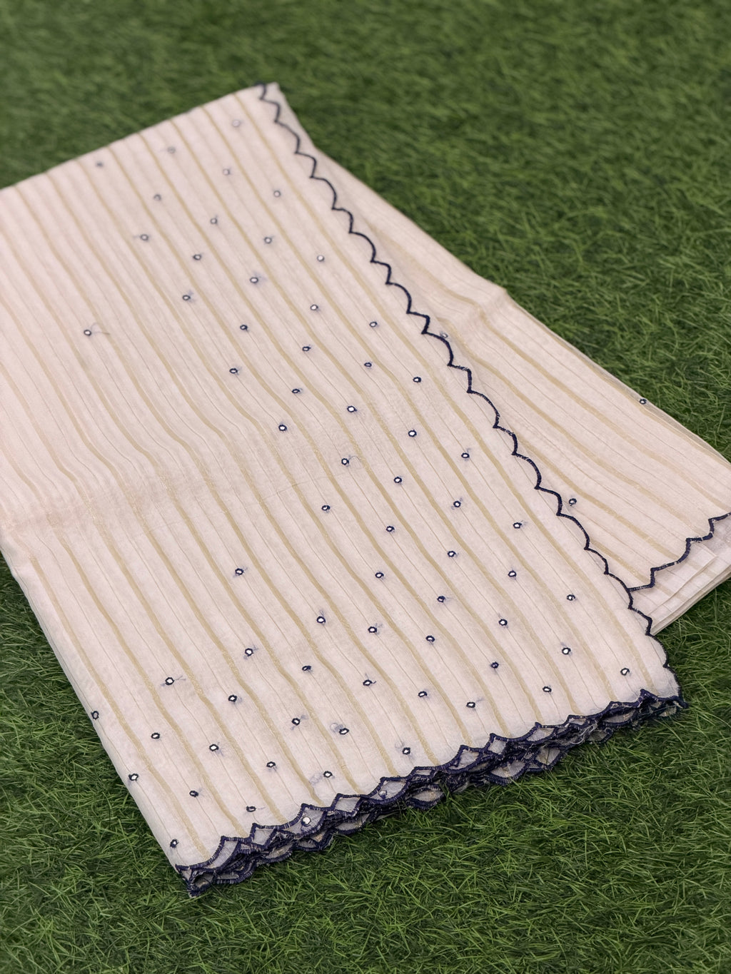 Embroidered Striped Cotton Saree