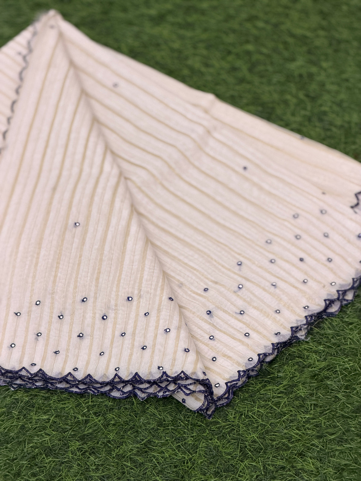 Embroidered Striped Cotton Saree