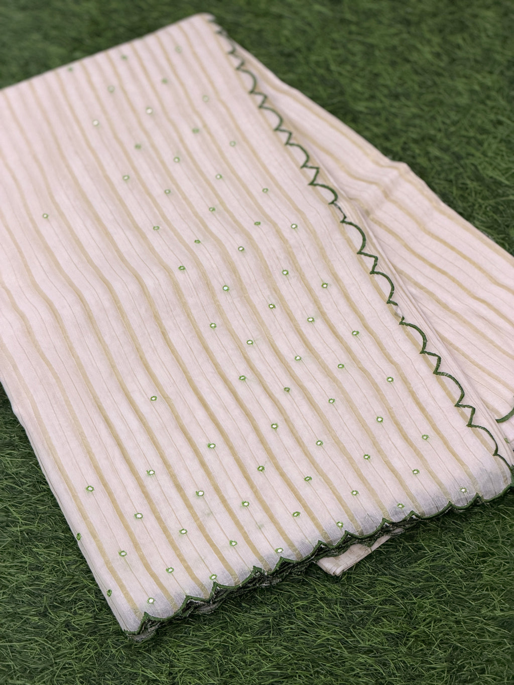 Embroidered Striped Cotton Saree