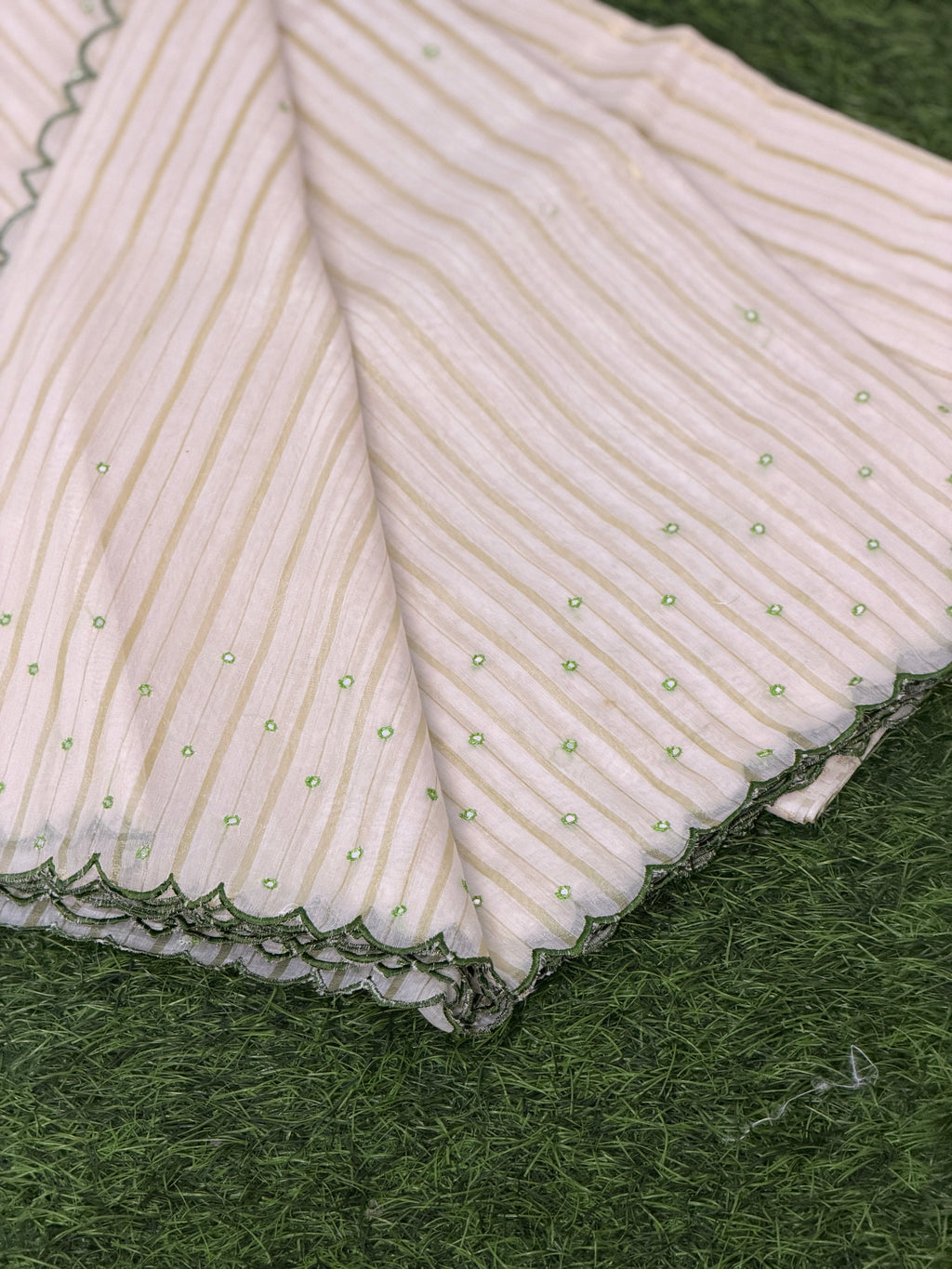 Embroidered Striped Cotton Saree