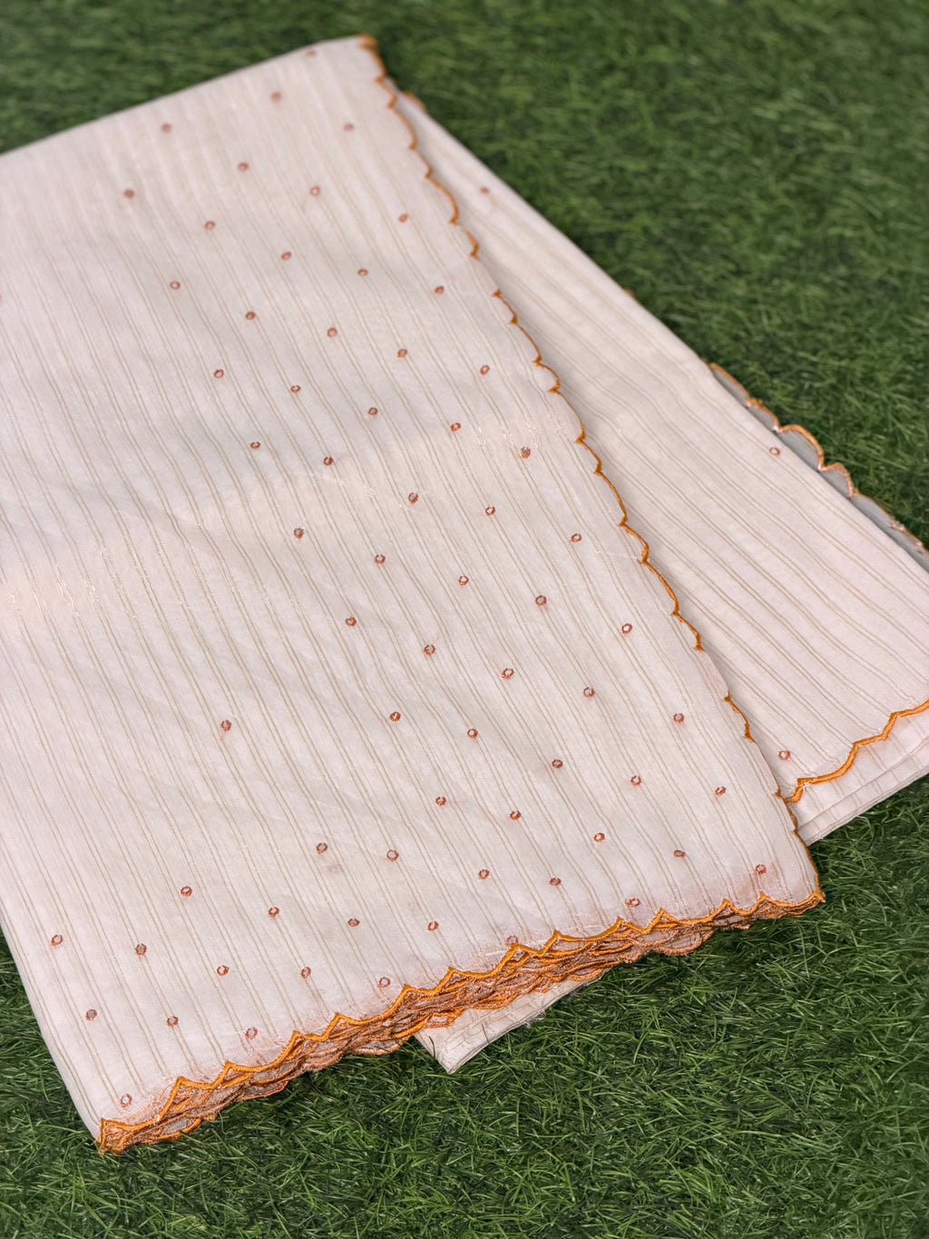 Embroidered Striped Cotton Saree